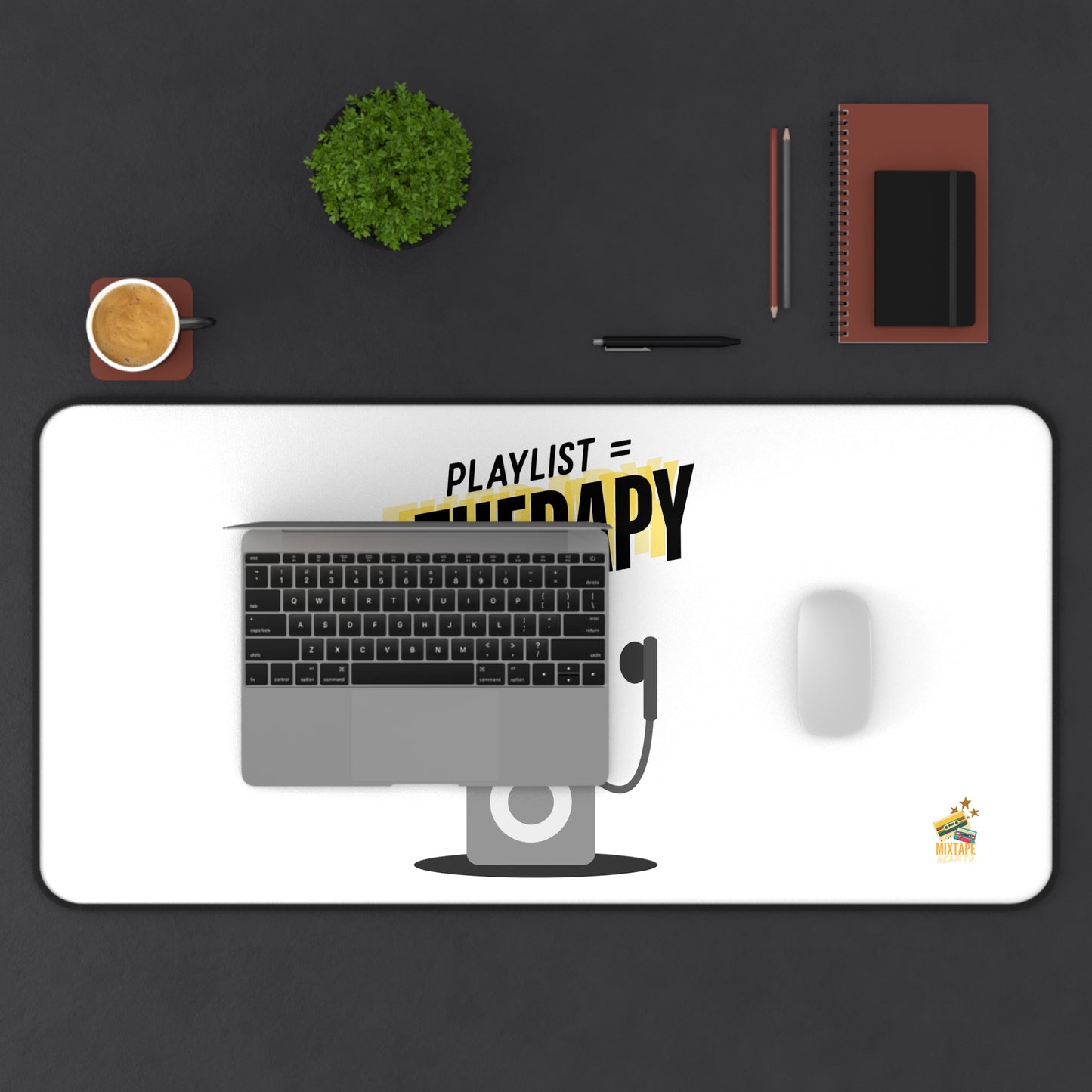 Playlist = Therapy – Desk Mat – Retro Vibes Desk Mat – Pop Music Desk Mat - Perfect for Home Office, Gamer Setup, School, Gift for Fans, Music Lovers, Birthday
