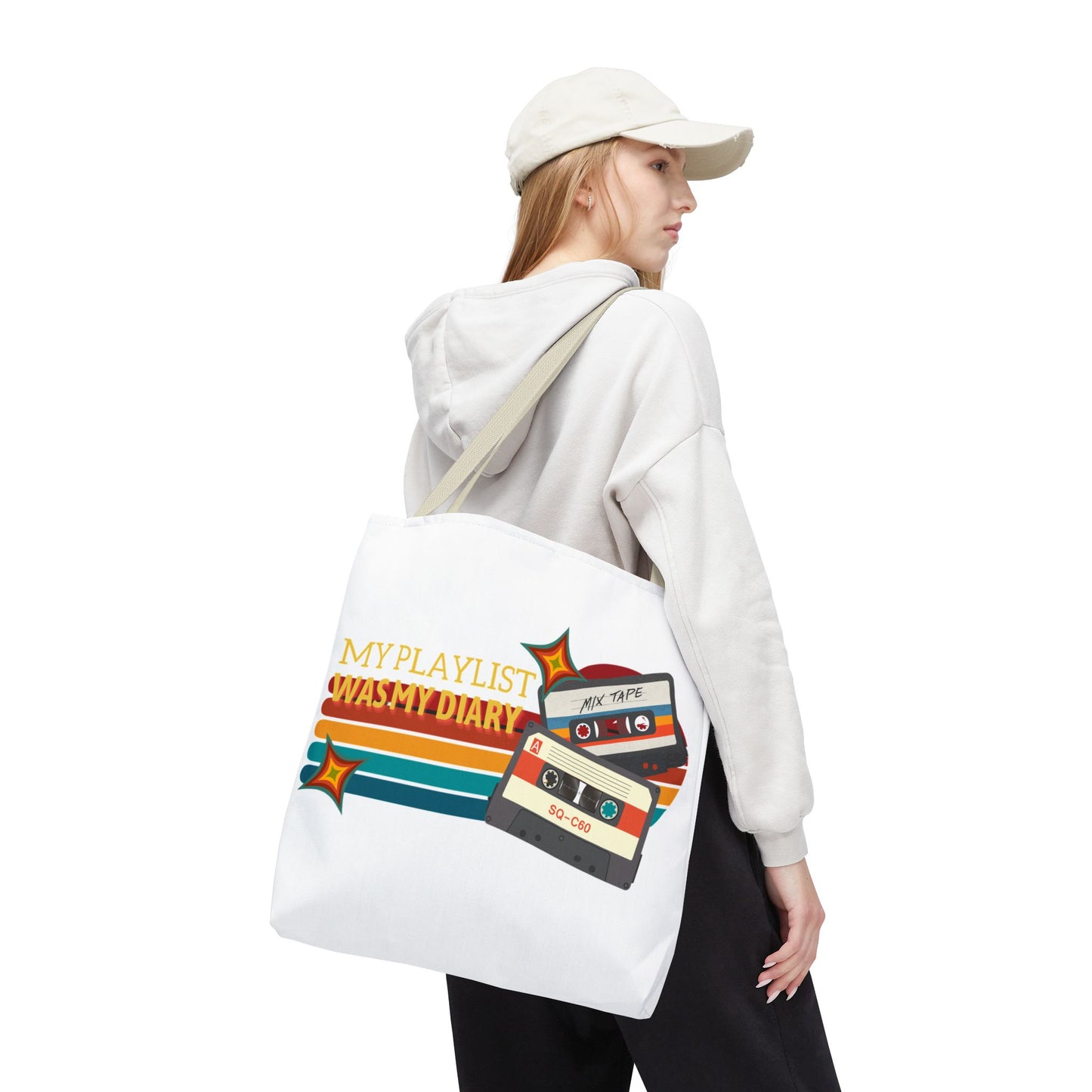 My Playlist Was My Diary – Emotional Era Tote Bag - AOP, Fun and Stylish, Perfect for Music Lovers, Gift for Friends, Everyday Use, Beach Bag, Eco-Friendly - Mixtape Hearts