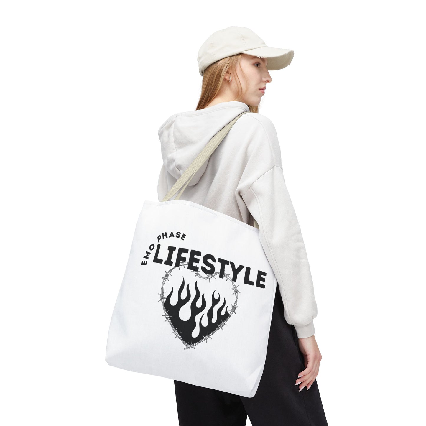 Emo Phase Lifestyle – Emotional Era Tote Bag - AOP, Fun and Stylish, Perfect for Music Lovers, Gift for Friends, Everyday Use, Beach Bag, Eco-Friendly - Mixtape Hearts