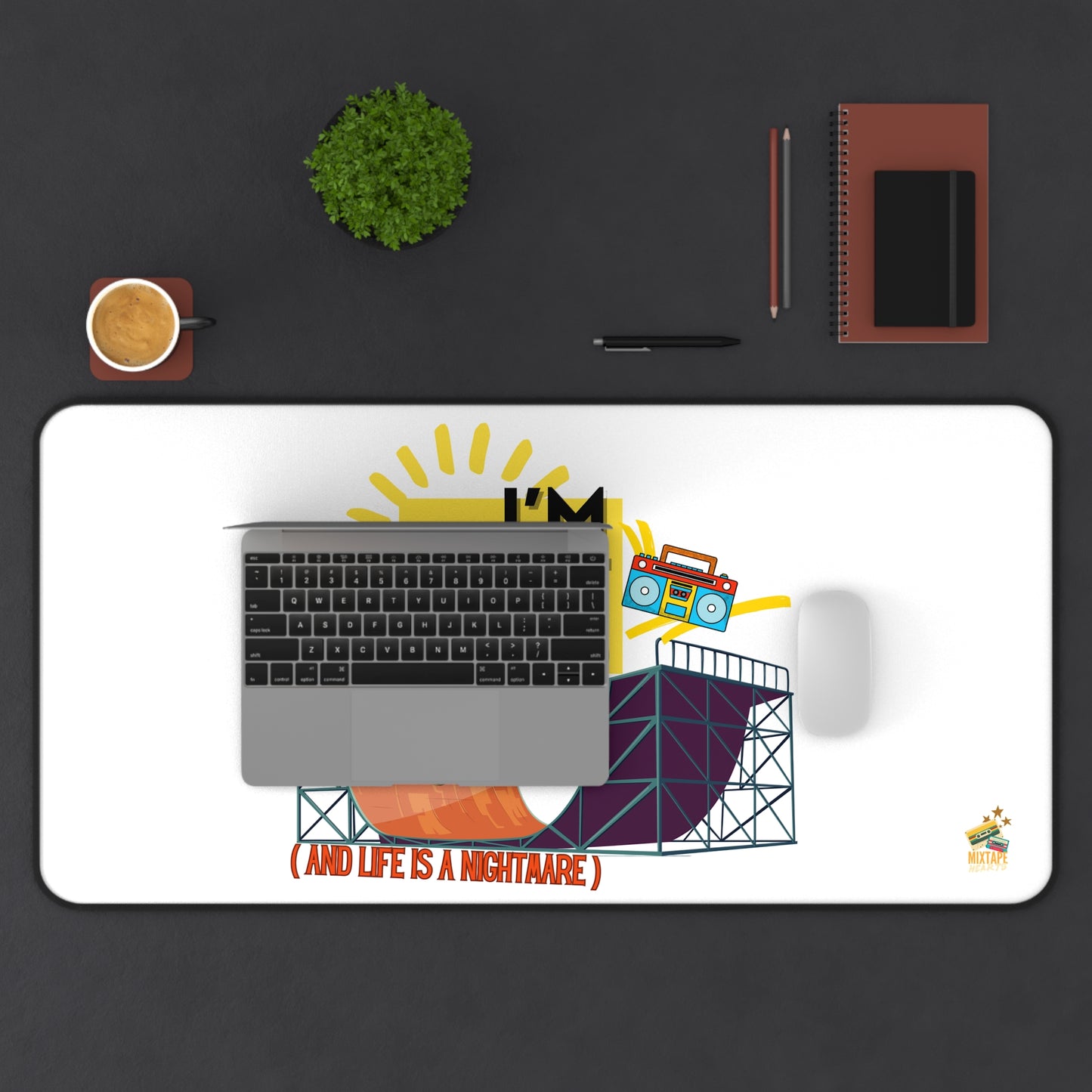 “I’m Just a Kid” – Skateboarder Desk Mat for Emotionally Draining Tasks - Fun & Playful Office Decor, Gamer Gift, Unique Desk Accessories, Motivational Gifts, Birthday Present - Mixtape Hearts