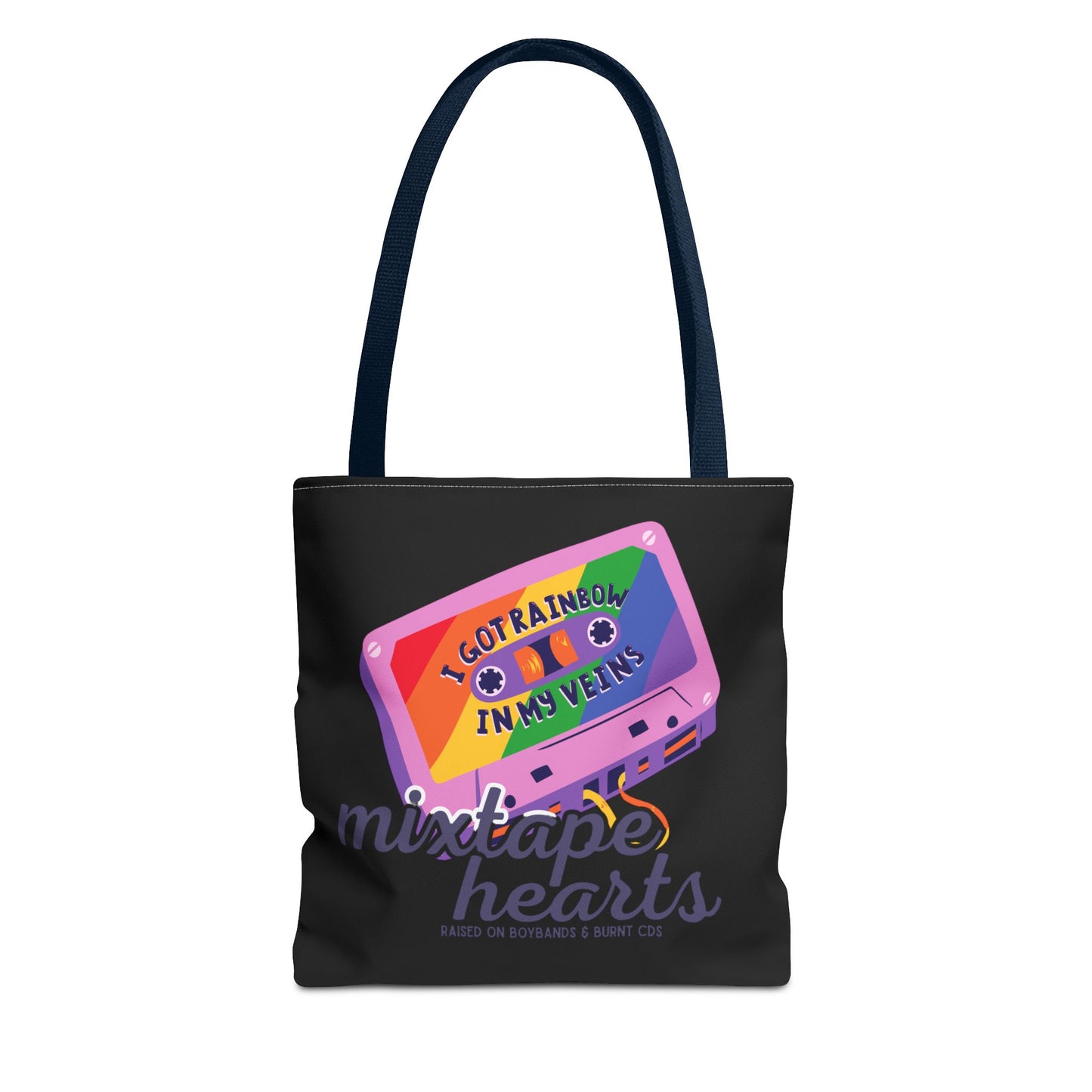 Raised on Boybands & Burnt CDs Tote Bag – Nostalgic Music Tote, Cute Tote, Gift for Fangirls, Fan Merchandise, Artsy Bag, AOP Design - Mixtape Hearts