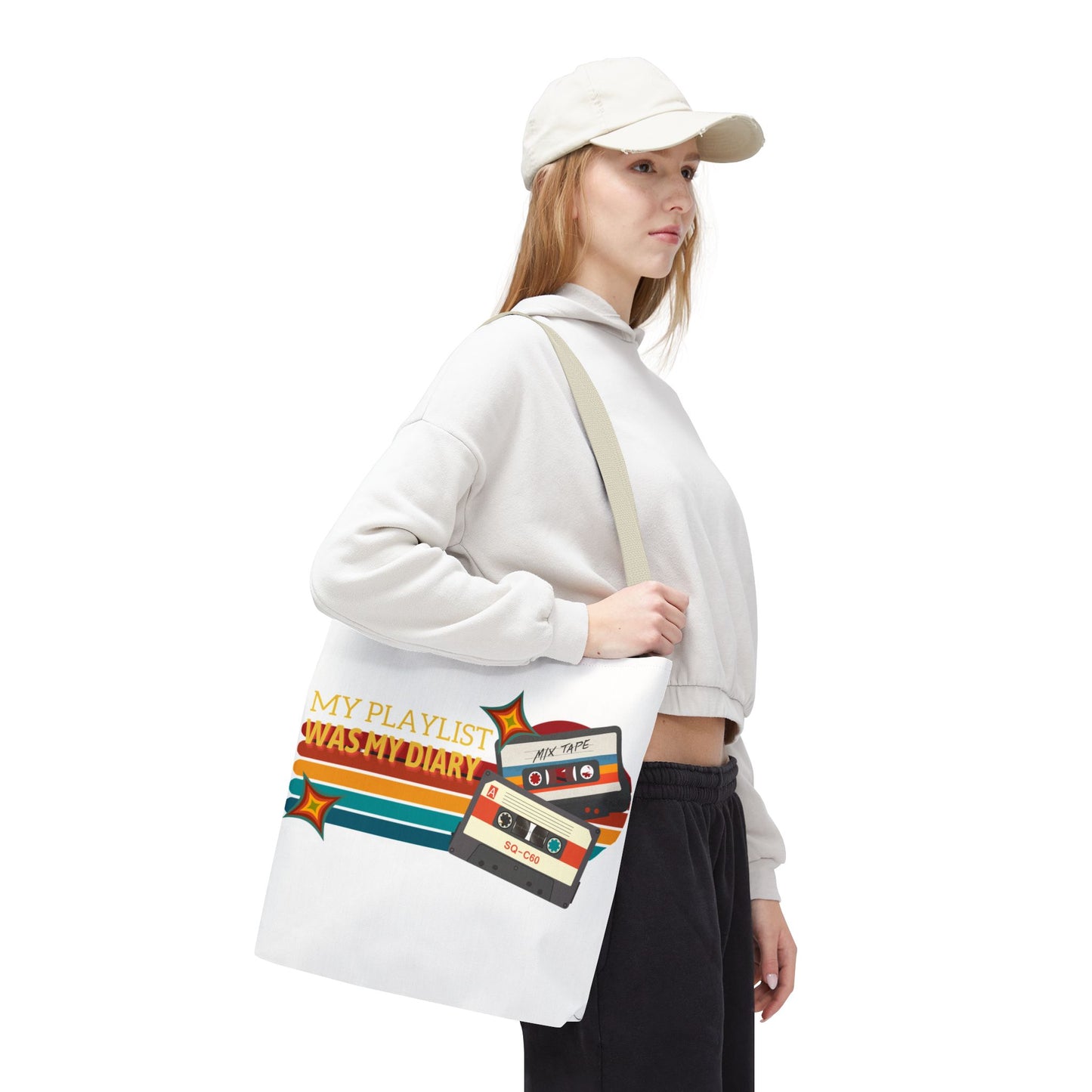 My Playlist Was My Diary – Emotional Era Tote Bag - AOP, Fun and Stylish, Perfect for Music Lovers, Gift for Friends, Everyday Use, Beach Bag, Eco-Friendly - Mixtape Hearts