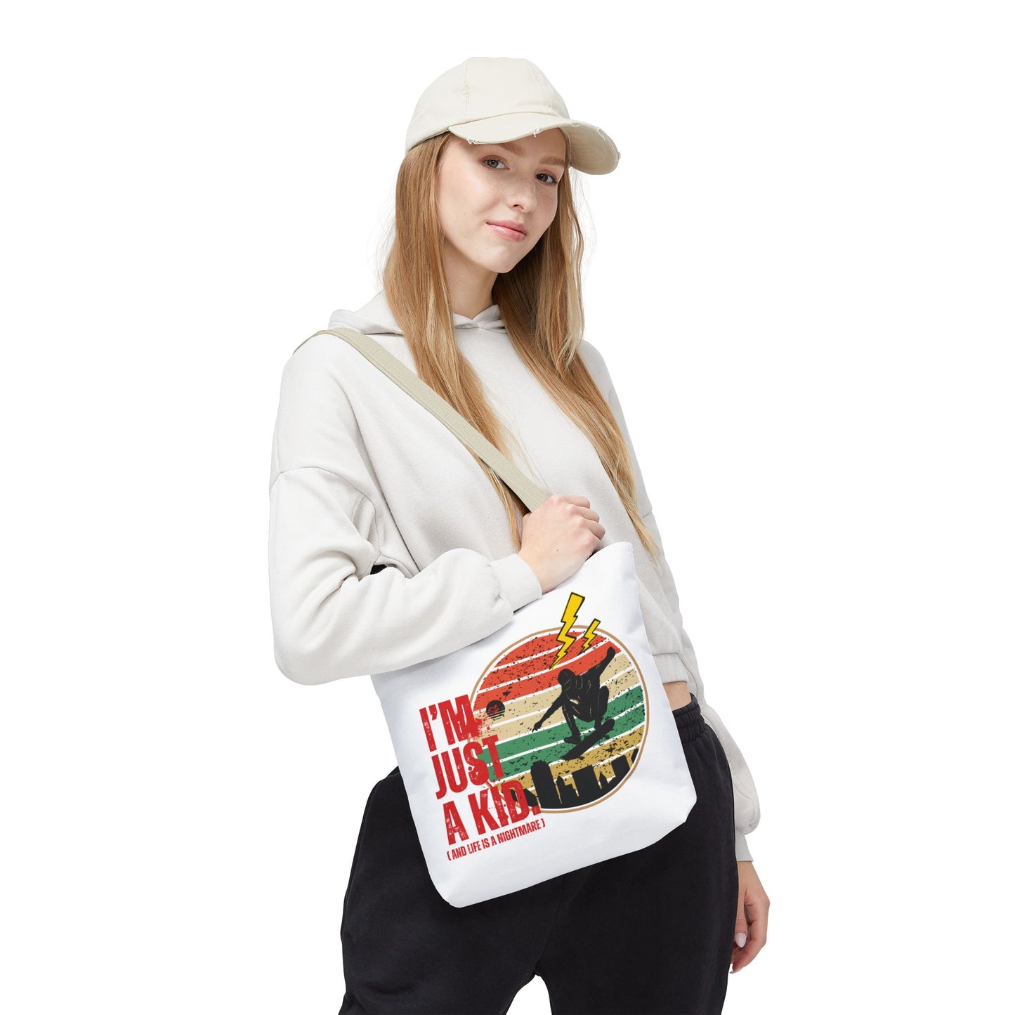 I’m Just a Kid Tote Bag – 2000s Pop Punk Aesthetic Canvas Bag for Emo Fans, Fun Eco-Friendly Bag for Kids, Perfect for School, Beach, or Everyday Adventures - Mixtape Hearts