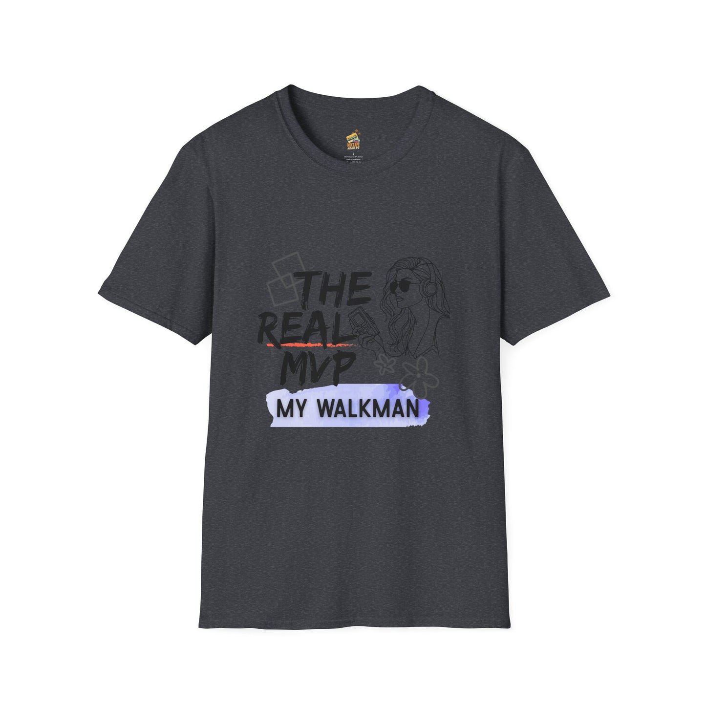The Real MVP: My Walkman – 90s Nostalgia Unisex Tee| Gift for Walkman Fans, Vintage Style Tee, Casual Wear, Concert Outfit, Unisex Apparel - Mixtape Hearts
