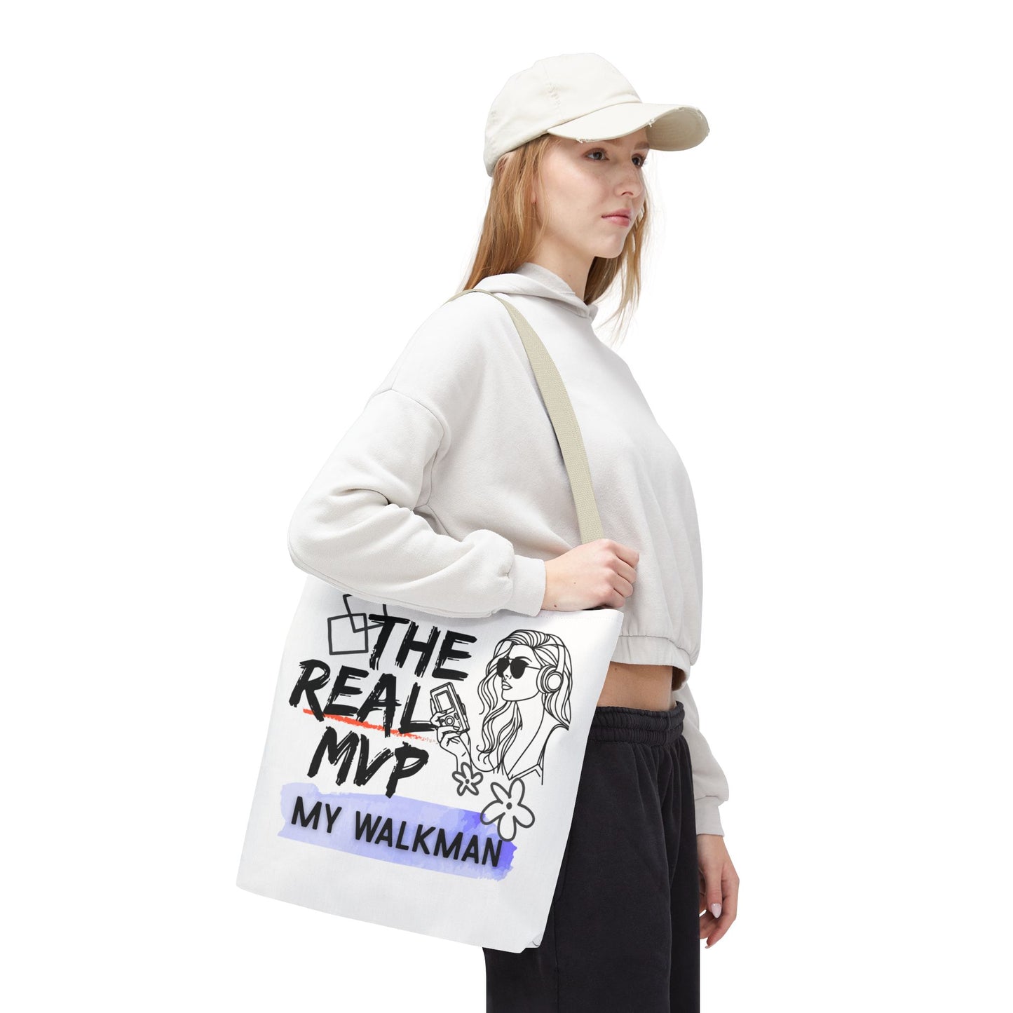 The Real MVP: My Walkman – Cassette Era Tote Bag - AOP, Fun and Stylish, Perfect for Music Lovers, Gift for Friends, Everyday Use, Beach Bag, Eco-Friendly - Mixtape Hearts