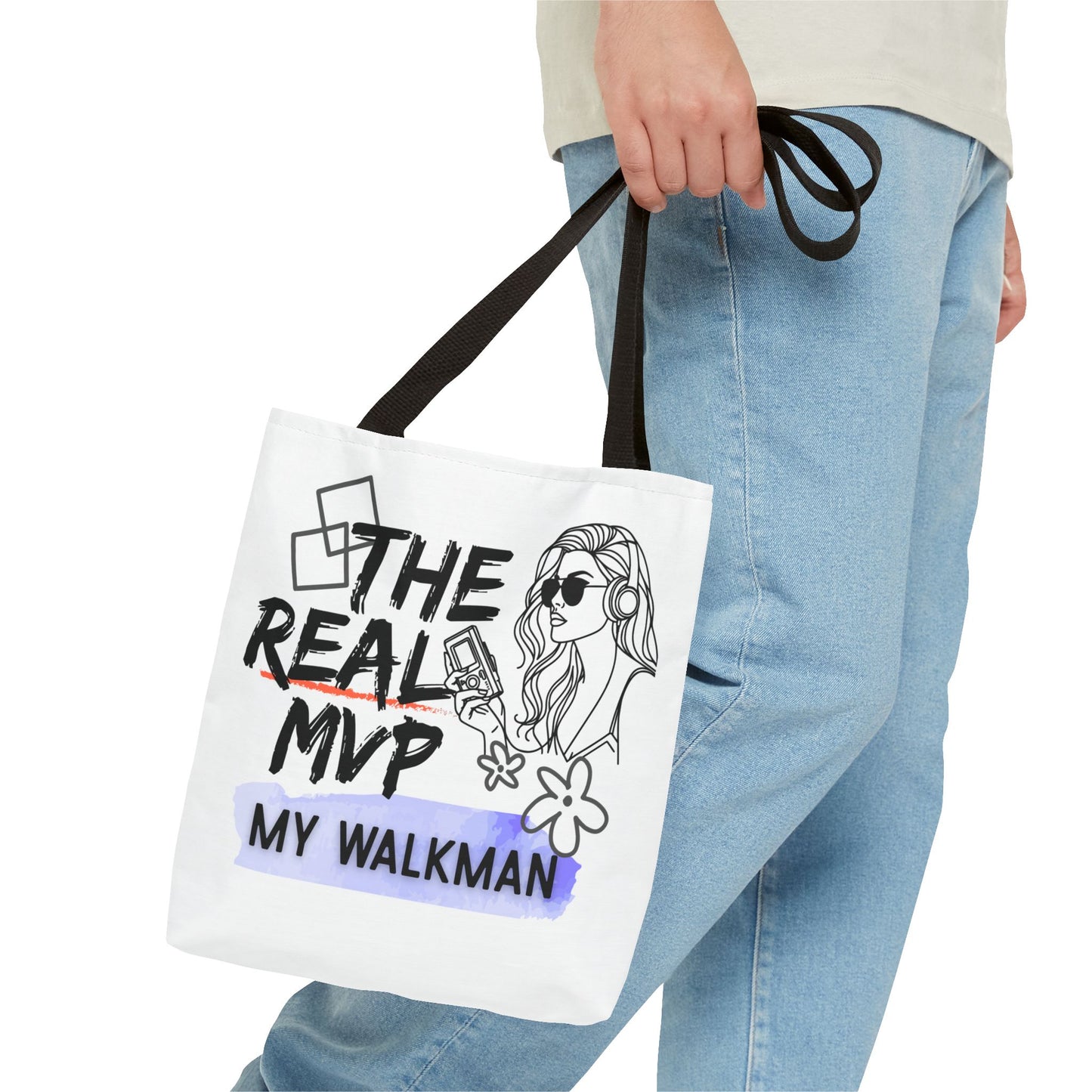 The Real MVP: My Walkman – Cassette Era Tote Bag - AOP, Fun and Stylish, Perfect for Music Lovers, Gift for Friends, Everyday Use, Beach Bag, Eco-Friendly - Mixtape Hearts