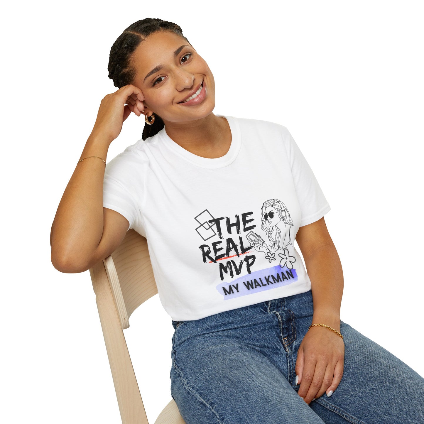 The Real MVP: My Walkman – 90s Nostalgia Unisex Tee| Gift for Walkman Fans, Vintage Style Tee, Casual Wear, Concert Outfit, Unisex Apparel - Mixtape Hearts