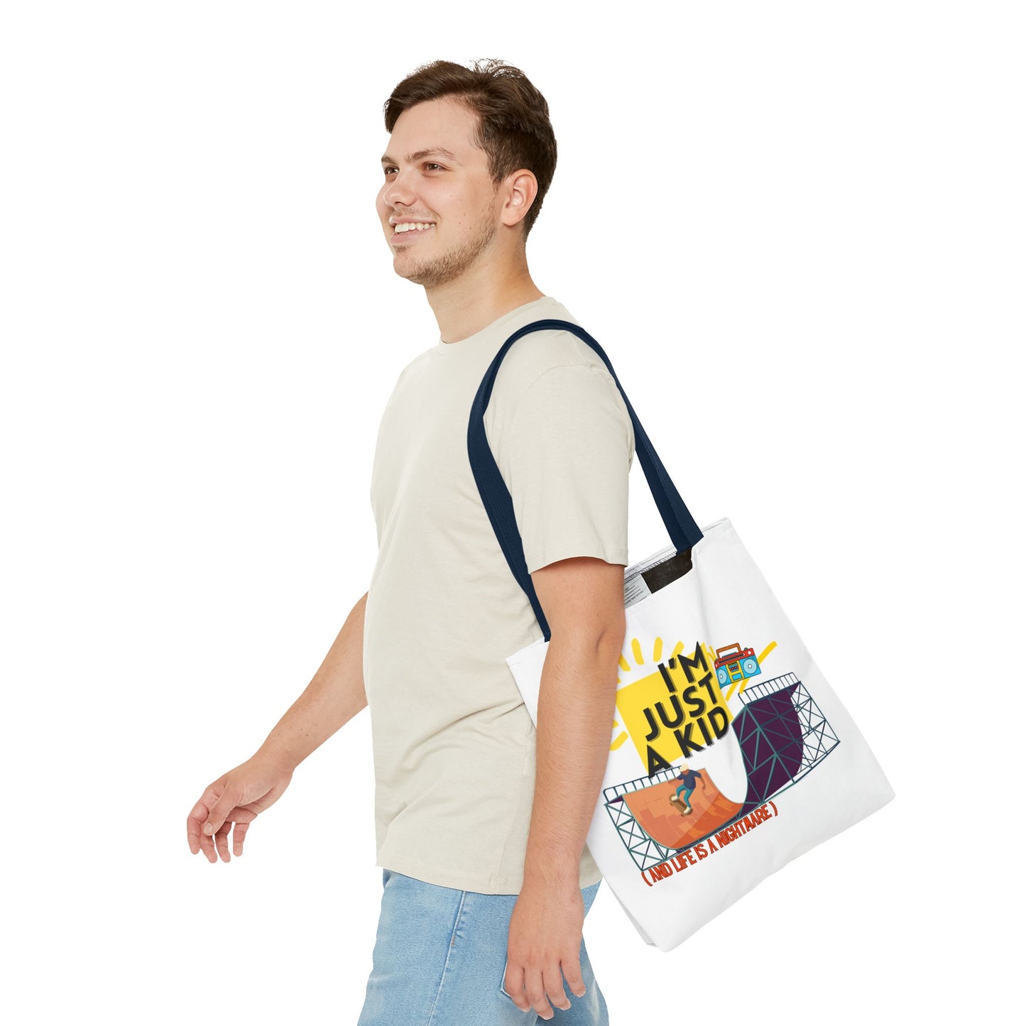 “I’m Just a Kid” Emotional Baggage Tote, Fun Kids Tote, Birthday Gift, School Bag, Everyday Essentials, AOP Design - Mixtape Hearts