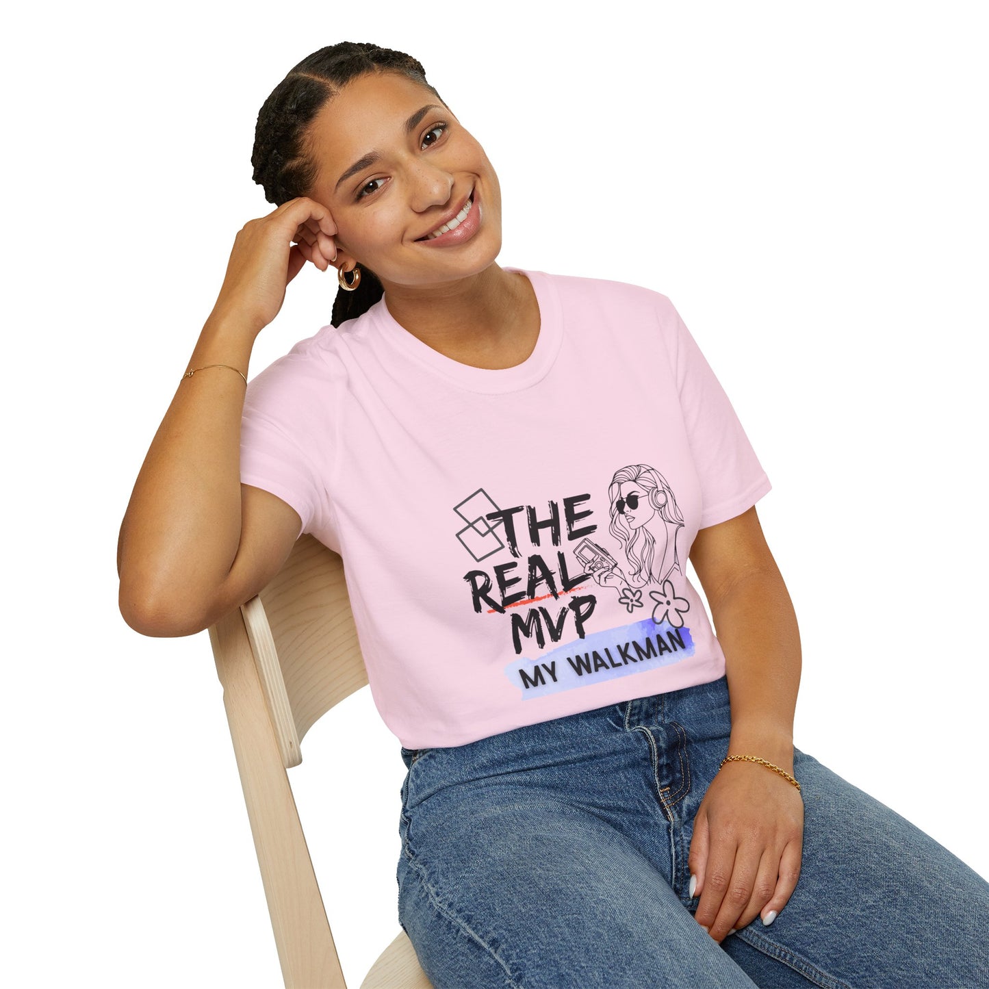 The Real MVP: My Walkman – 90s Nostalgia Unisex Tee| Gift for Walkman Fans, Vintage Style Tee, Casual Wear, Concert Outfit, Unisex Apparel - Mixtape Hearts