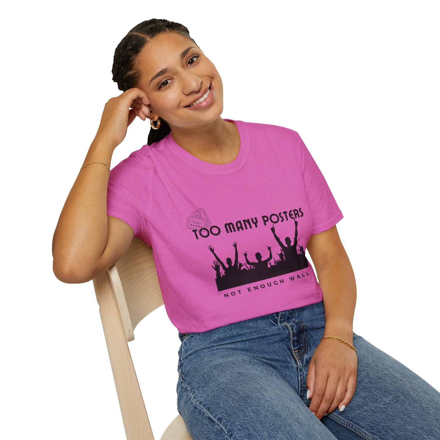 Too Many Posters, Not Enough Wall – 90s Nostalgia Unisex Tee| Gift for Walkman Fans, Vintage Style Tee, Casual Wear, Concert Outfit, Unisex Apparel - Mixtape Hearts