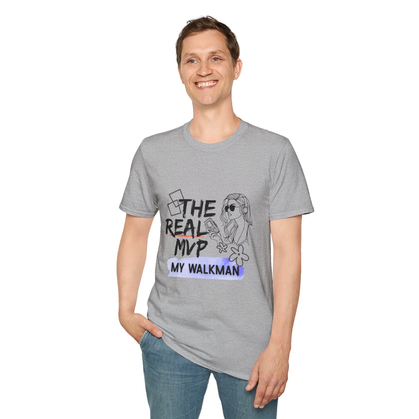 The Real MVP: My Walkman – 90s Nostalgia Unisex Tee| Gift for Walkman Fans, Vintage Style Tee, Casual Wear, Concert Outfit, Unisex Apparel - Mixtape Hearts