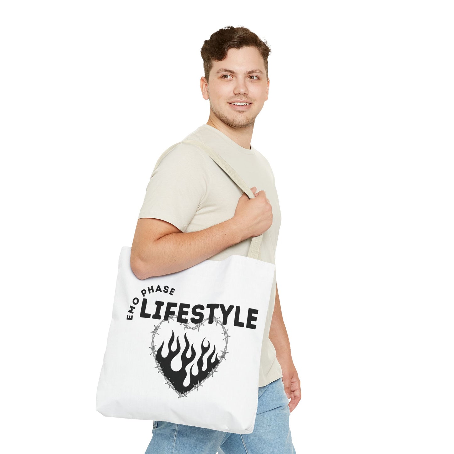 Emo Phase Lifestyle – Emotional Era Tote Bag - AOP, Fun and Stylish, Perfect for Music Lovers, Gift for Friends, Everyday Use, Beach Bag, Eco-Friendly - Mixtape Hearts
