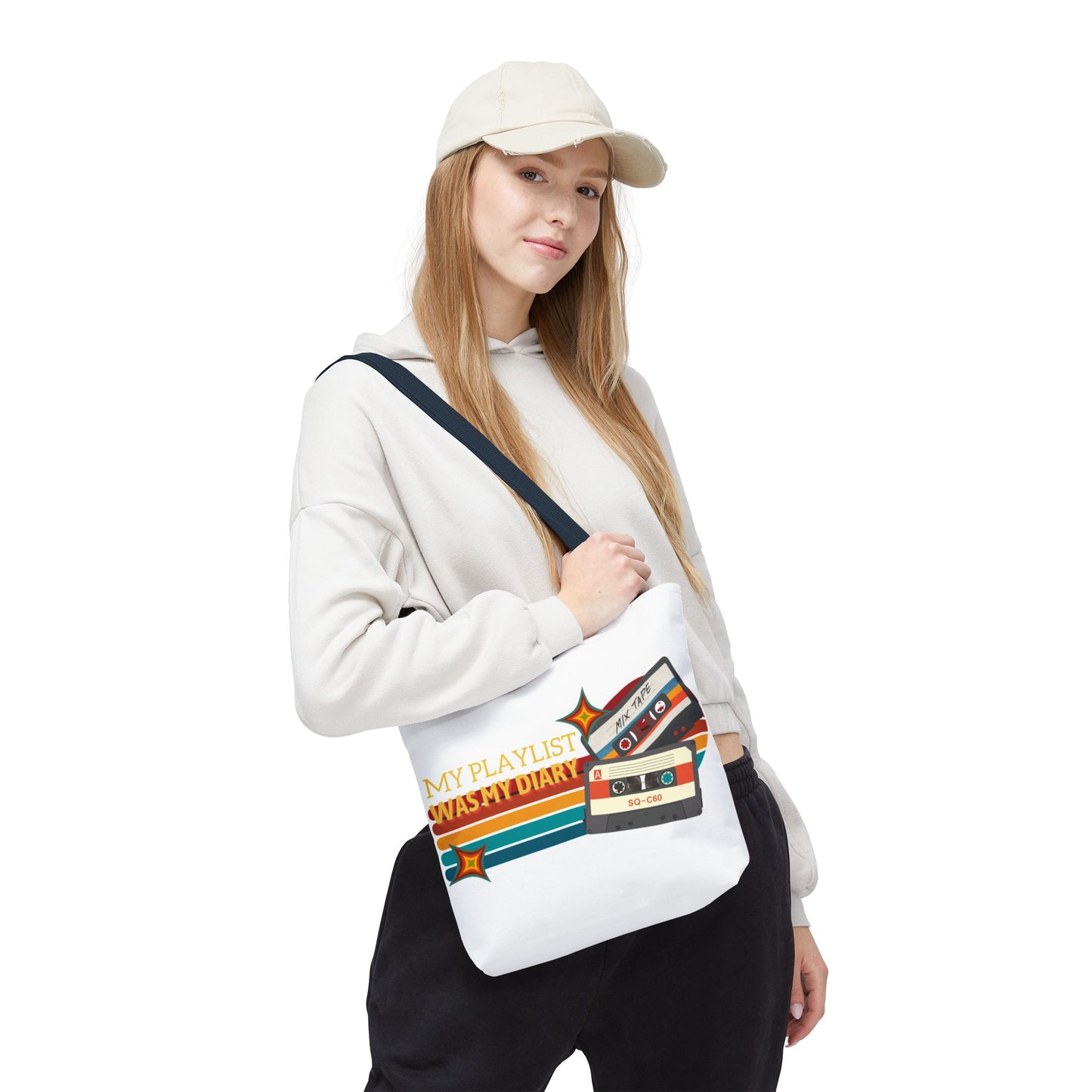 My Playlist Was My Diary – Emotional Era Tote Bag - AOP, Fun and Stylish, Perfect for Music Lovers, Gift for Friends, Everyday Use, Beach Bag, Eco-Friendly - Mixtape Hearts