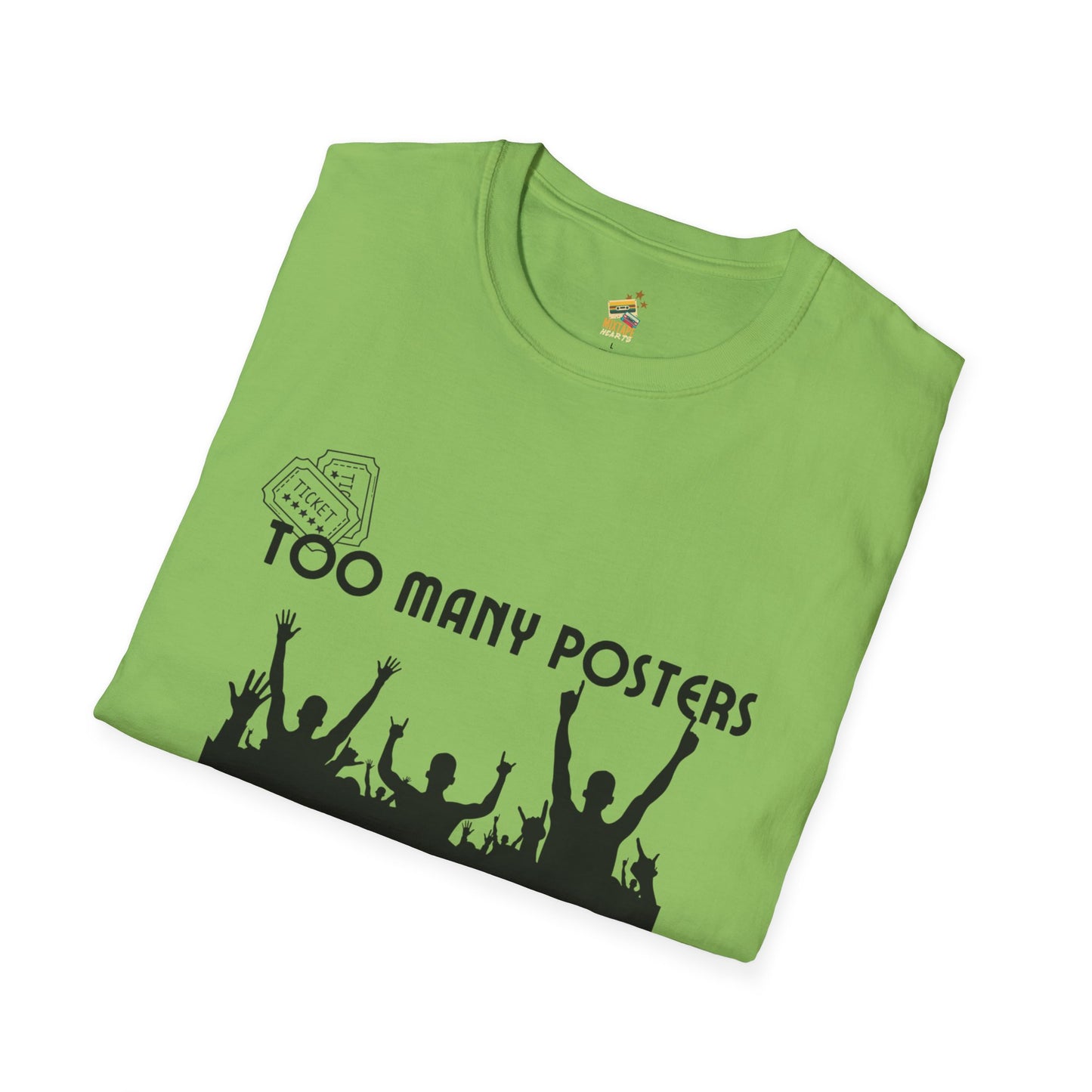 Too Many Posters, Not Enough Wall – 90s Nostalgia Unisex Tee| Gift for Walkman Fans, Vintage Style Tee, Casual Wear, Concert Outfit, Unisex Apparel - Mixtape Hearts