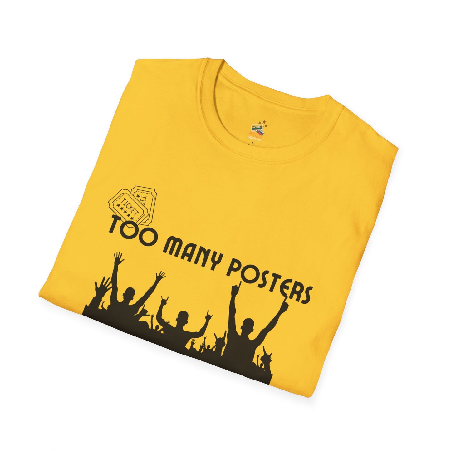 Too Many Posters, Not Enough Wall – 90s Nostalgia Unisex Tee| Gift for Walkman Fans, Vintage Style Tee, Casual Wear, Concert Outfit, Unisex Apparel - Mixtape Hearts