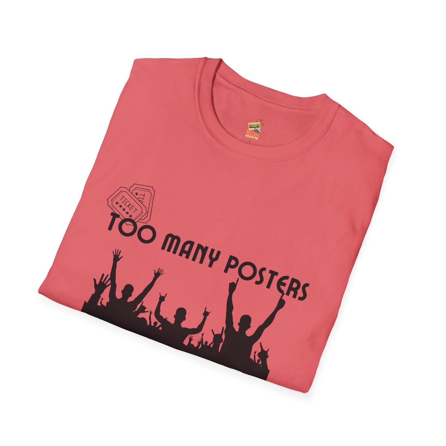 Too Many Posters, Not Enough Wall – 90s Nostalgia Unisex Tee| Gift for Walkman Fans, Vintage Style Tee, Casual Wear, Concert Outfit, Unisex Apparel - Mixtape Hearts