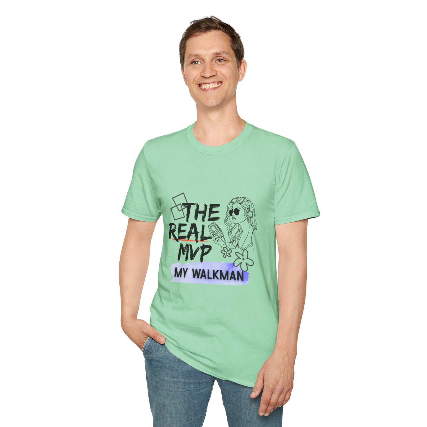 The Real MVP: My Walkman – 90s Nostalgia Unisex Tee| Gift for Walkman Fans, Vintage Style Tee, Casual Wear, Concert Outfit, Unisex Apparel - Mixtape Hearts