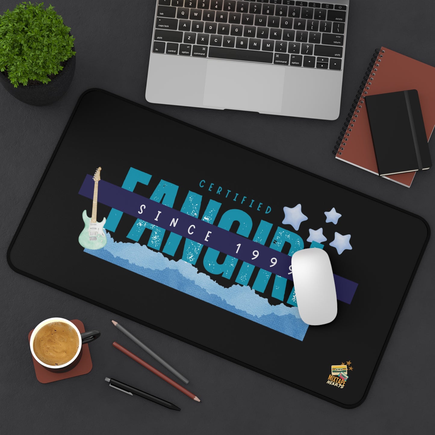Certified Fangirl Since 1999 – Pop Music Desk Mat - Perfect for Home Office, Gamer Setup, School, Gift for Fans, Music Lovers, Birthday - Mixtape Hearts