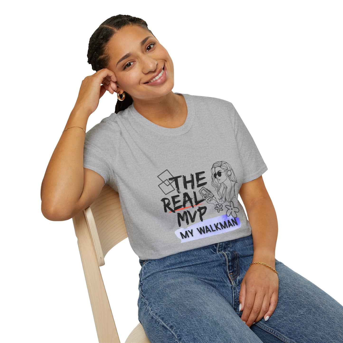 The Real MVP: My Walkman – 90s Nostalgia Unisex Tee| Gift for Walkman Fans, Vintage Style Tee, Casual Wear, Concert Outfit, Unisex Apparel - Mixtape Hearts