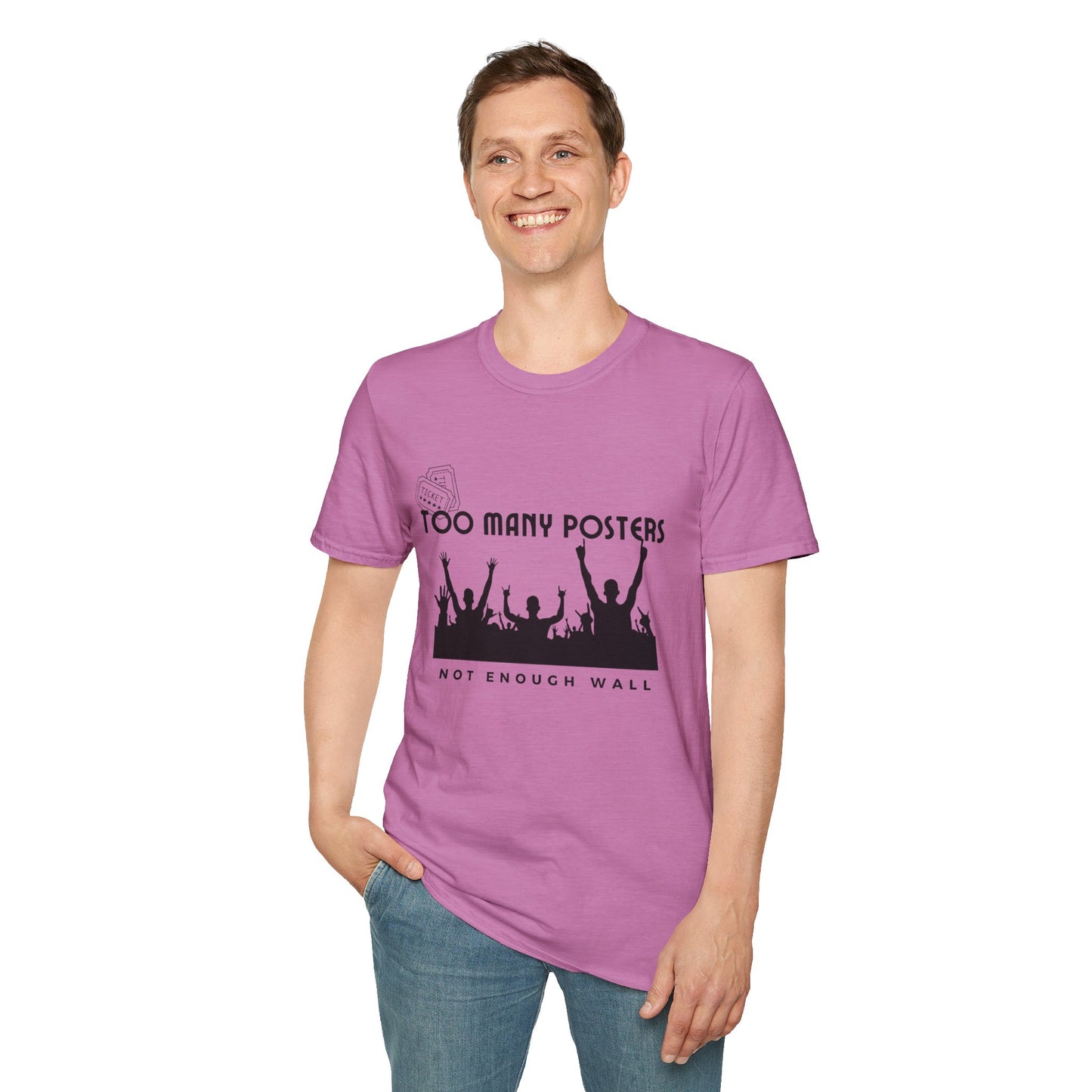 Too Many Posters, Not Enough Wall – 90s Nostalgia Unisex Tee| Gift for Walkman Fans, Vintage Style Tee, Casual Wear, Concert Outfit, Unisex Apparel - Mixtape Hearts