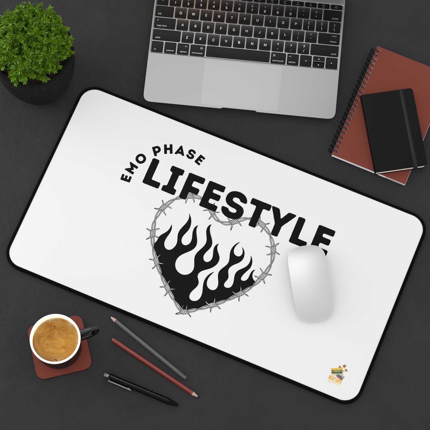 Emo Phase Lifestyle – Desk Mat– Desktop Drama Mat| Music Lover Gift | Home Office Decor | Gamer's Desk Accessories | Music Theme - Mixtape Hearts