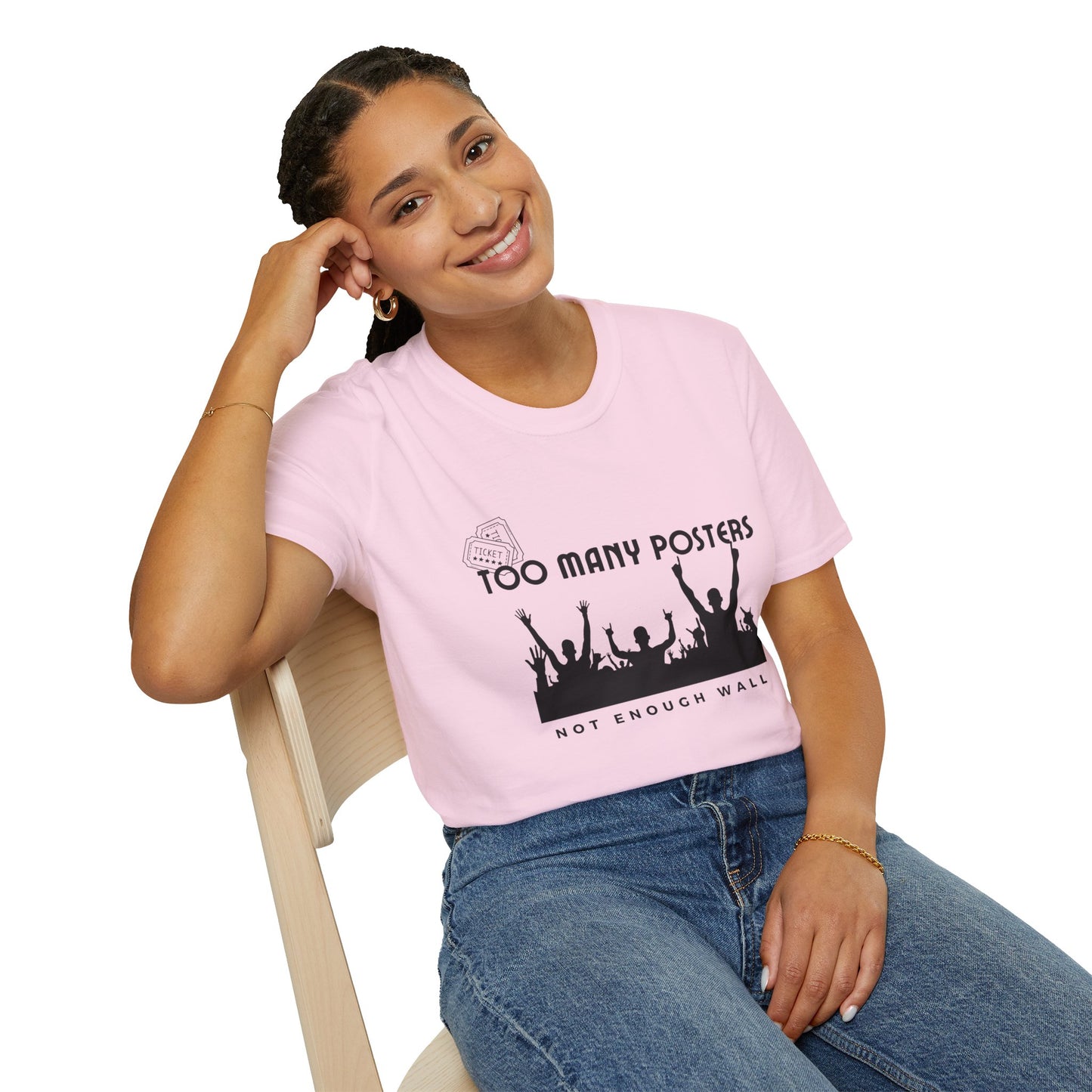 Too Many Posters, Not Enough Wall – 90s Nostalgia Unisex Tee| Gift for Walkman Fans, Vintage Style Tee, Casual Wear, Concert Outfit, Unisex Apparel - Mixtape Hearts