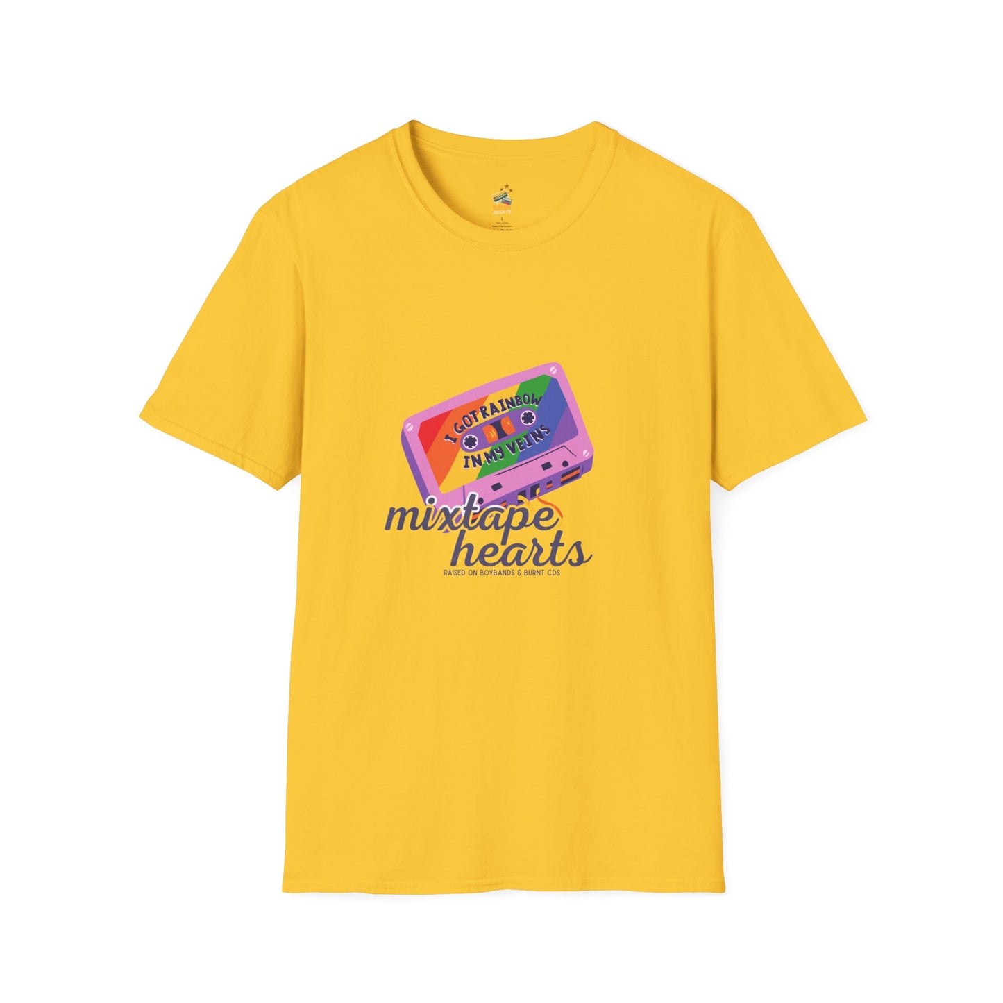 Raised on Boybands & Burnt CDs – Unisex T-Shirt– 90s Nostalgia Unisex Tee| Gift for Walkman Fans, Vintage Style Tee, Casual Wear, Concert Outfit, Unisex Apparel - Mixtape Hearts