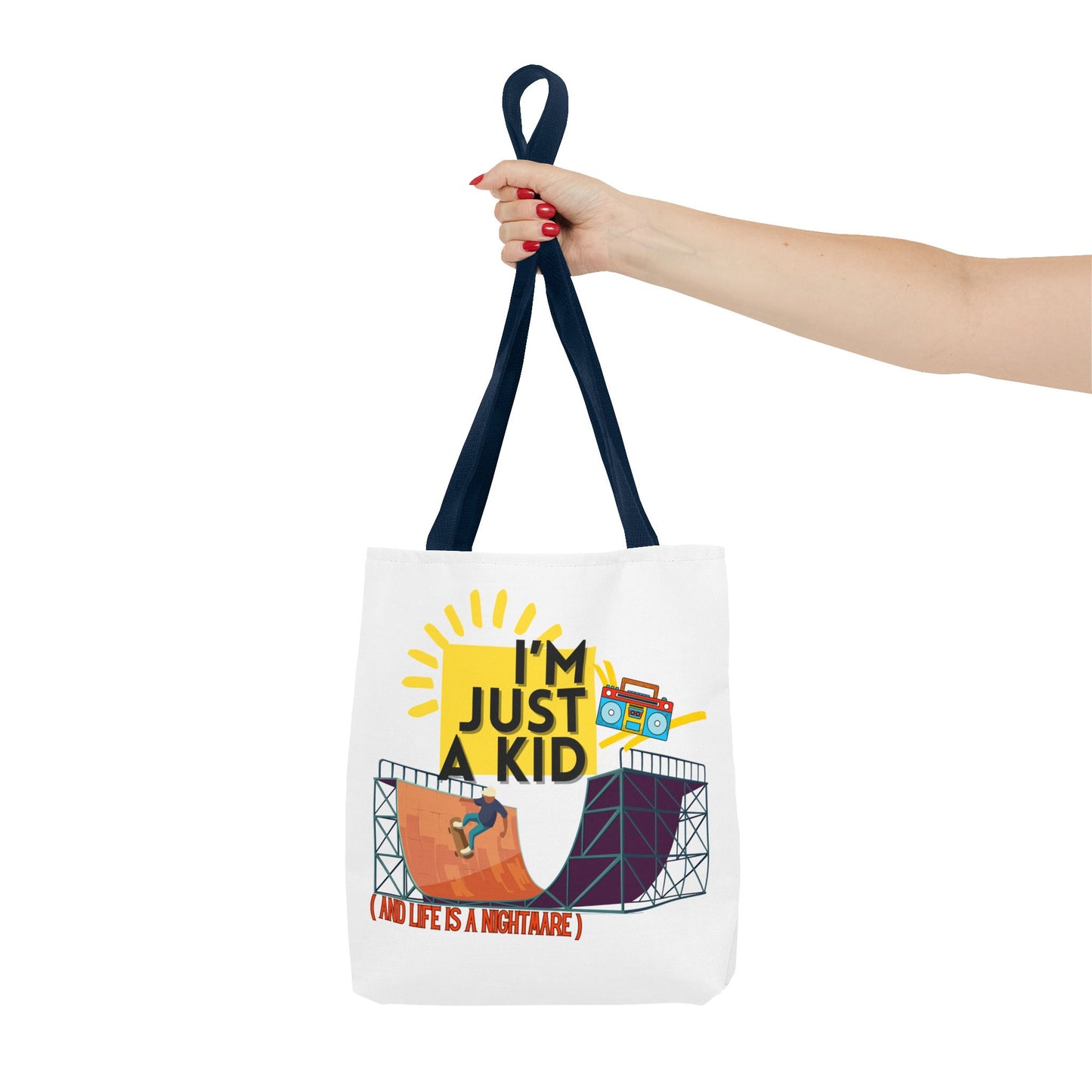 “I’m Just a Kid” Emotional Baggage Tote, Fun Kids Tote, Birthday Gift, School Bag, Everyday Essentials, AOP Design - Mixtape Hearts