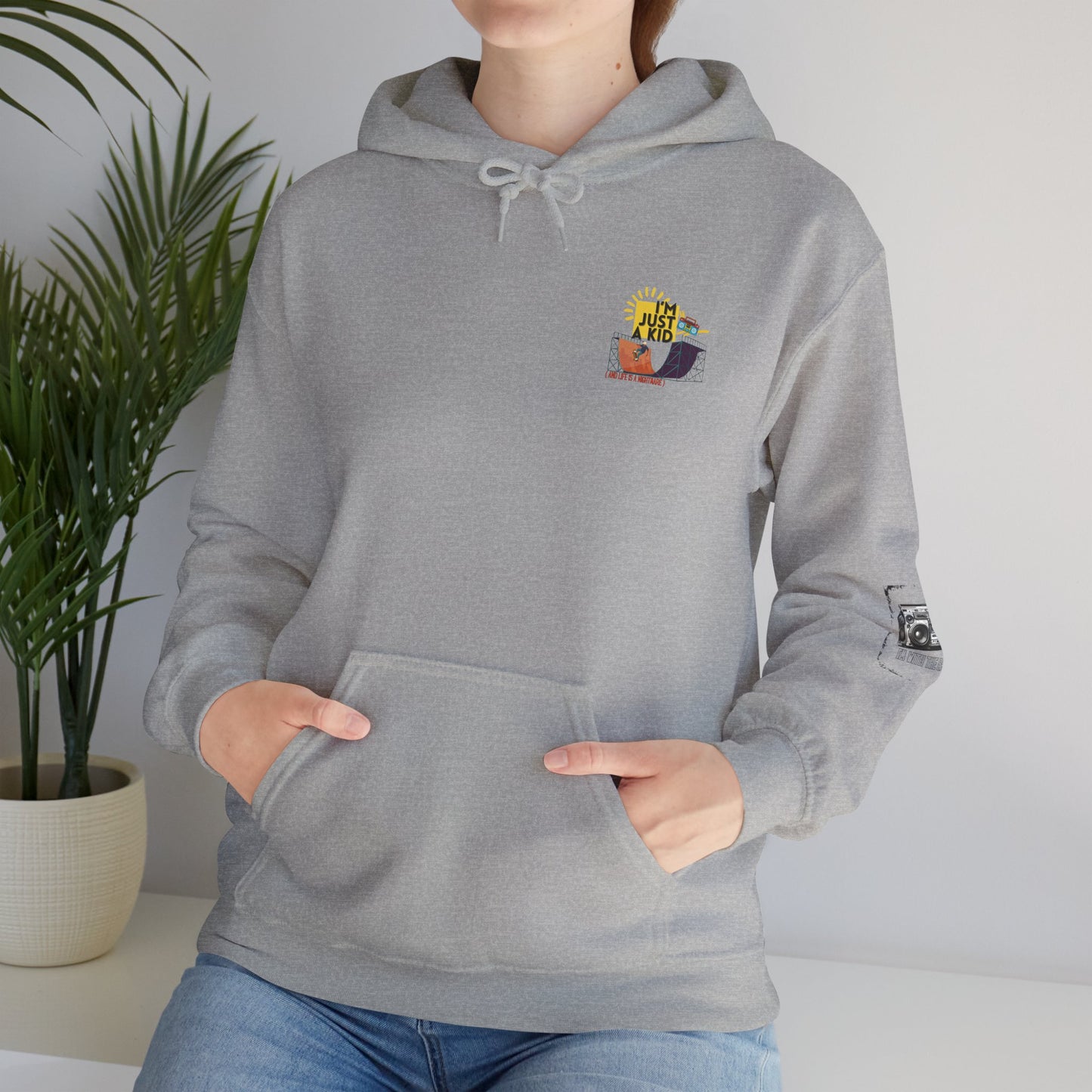 "I’m Just a Kid" Oversized Pop Punk Hoodie - Unisex Heavy Blend™ | Fun Graphic Sweatshirt, Youth Streetwear, Gifts for Boys & Girls, Birthday, Everyday Wear - Mixtape Hearts