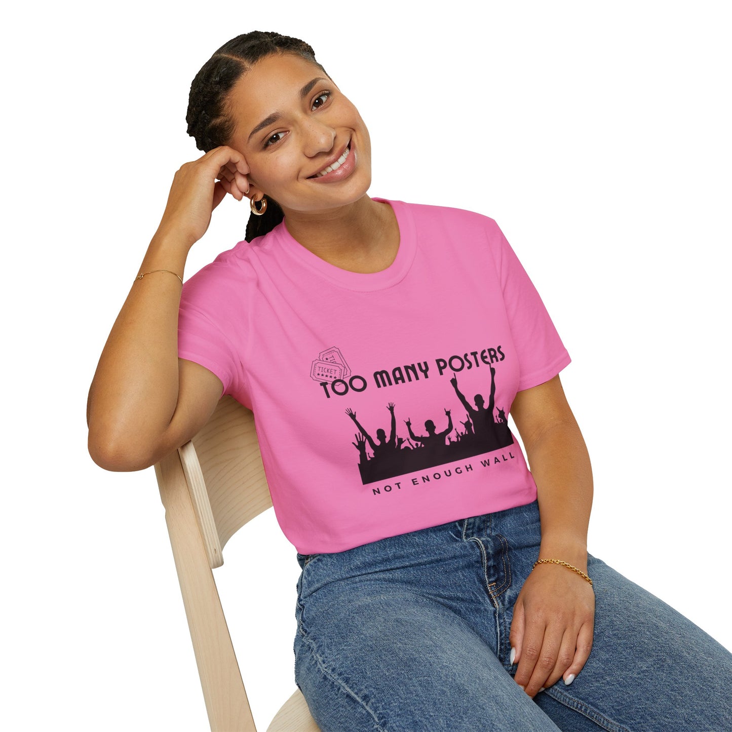 Too Many Posters, Not Enough Wall – 90s Nostalgia Unisex Tee| Gift for Walkman Fans, Vintage Style Tee, Casual Wear, Concert Outfit, Unisex Apparel - Mixtape Hearts