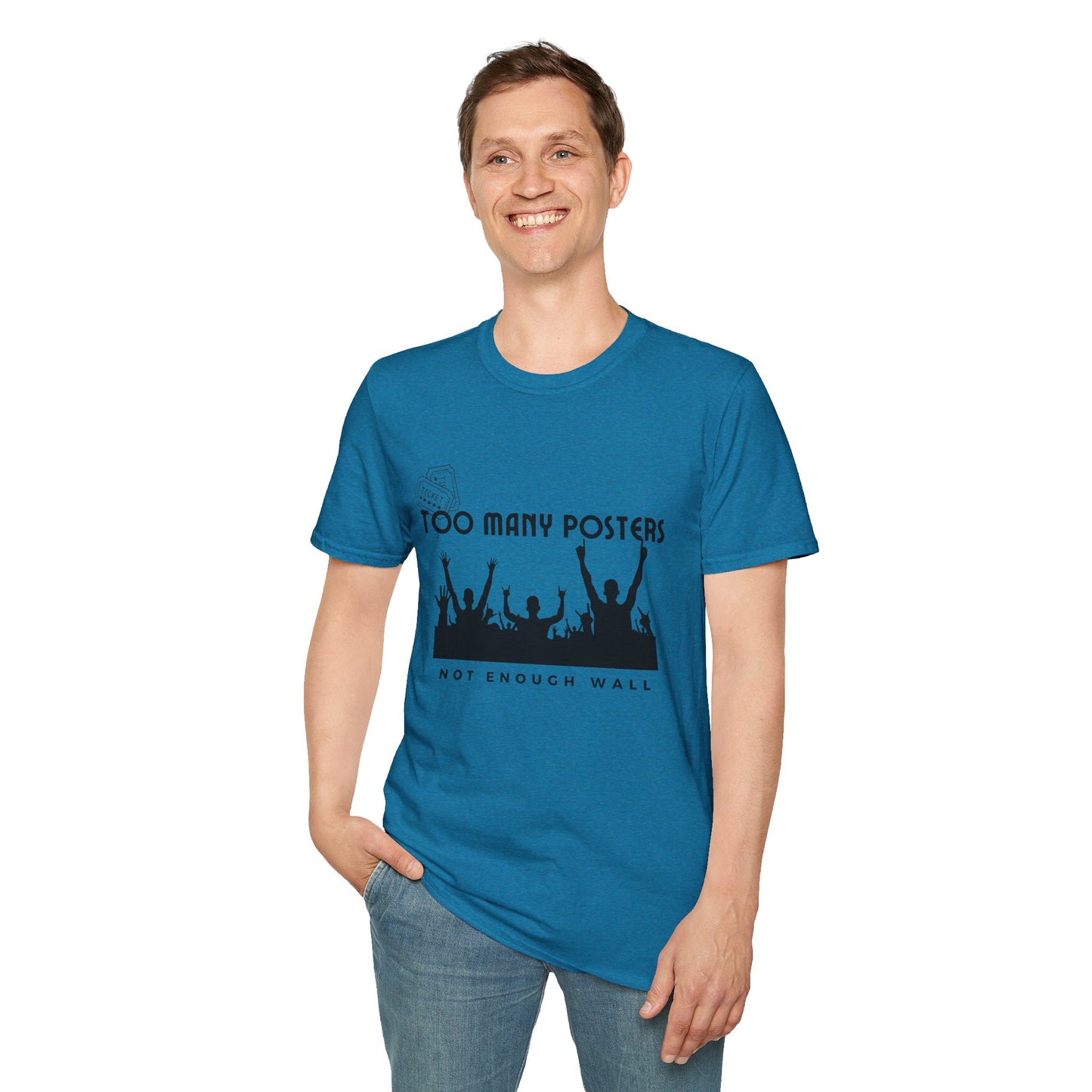 Too Many Posters, Not Enough Wall – 90s Nostalgia Unisex Tee| Gift for Walkman Fans, Vintage Style Tee, Casual Wear, Concert Outfit, Unisex Apparel - Mixtape Hearts