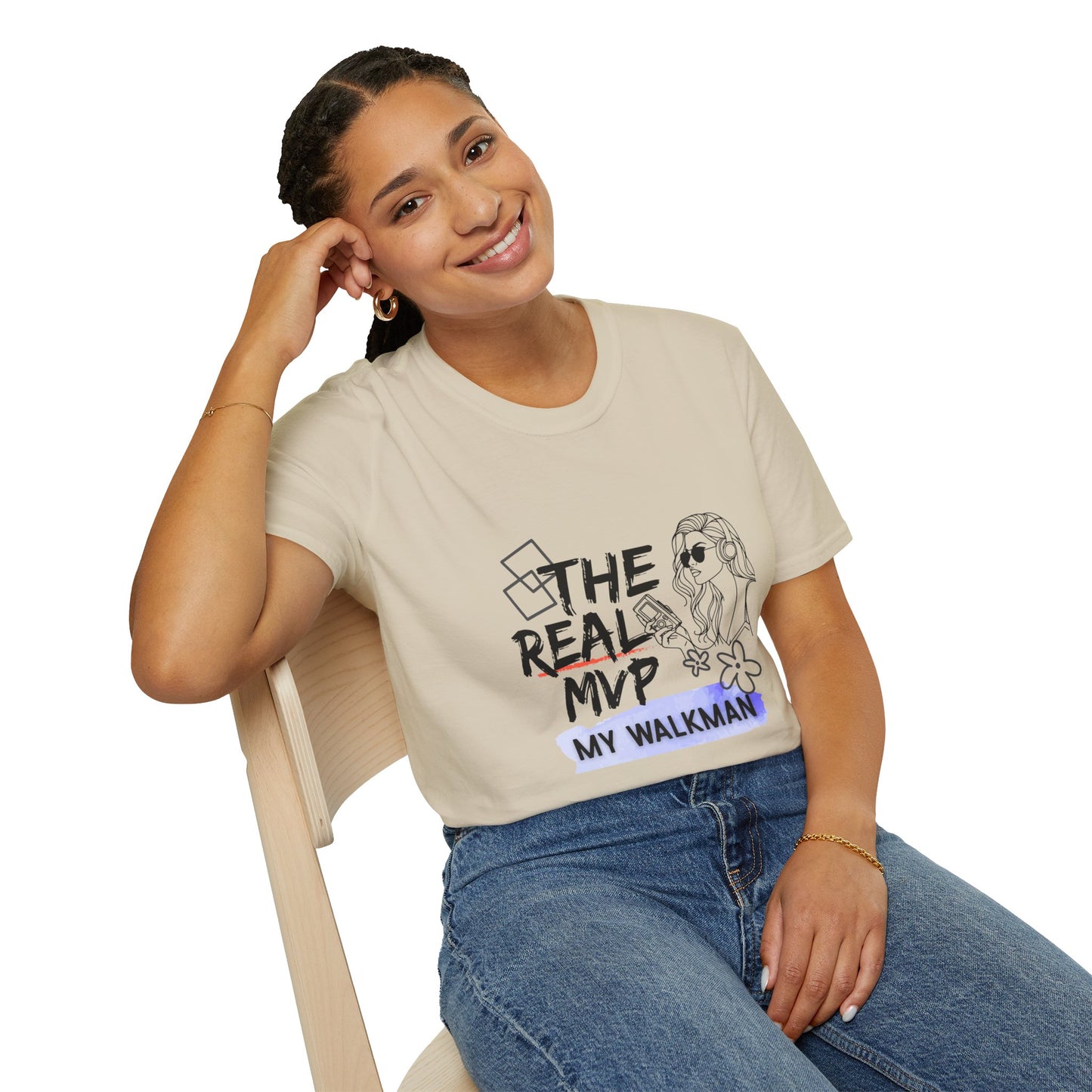 The Real MVP: My Walkman – 90s Nostalgia Unisex Tee| Gift for Walkman Fans, Vintage Style Tee, Casual Wear, Concert Outfit, Unisex Apparel - Mixtape Hearts
