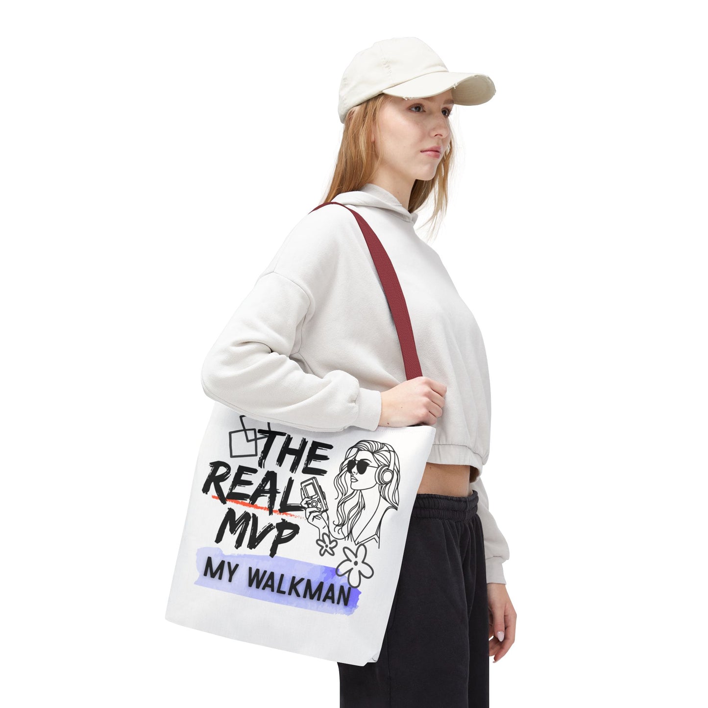 The Real MVP: My Walkman – Cassette Era Tote Bag - AOP, Fun and Stylish, Perfect for Music Lovers, Gift for Friends, Everyday Use, Beach Bag, Eco-Friendly - Mixtape Hearts