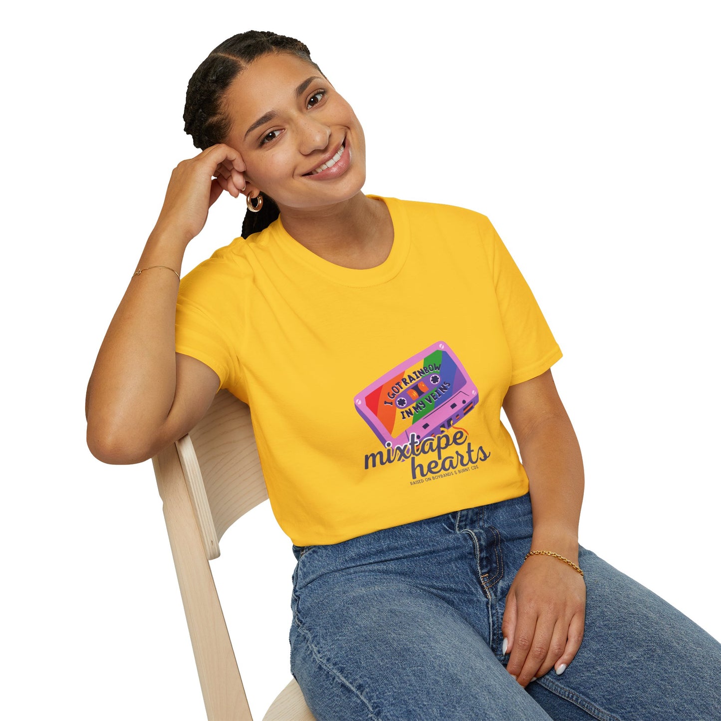 Raised on Boybands & Burnt CDs – Unisex T-Shirt– 90s Nostalgia Unisex Tee| Gift for Walkman Fans, Vintage Style Tee, Casual Wear, Concert Outfit, Unisex Apparel - Mixtape Hearts
