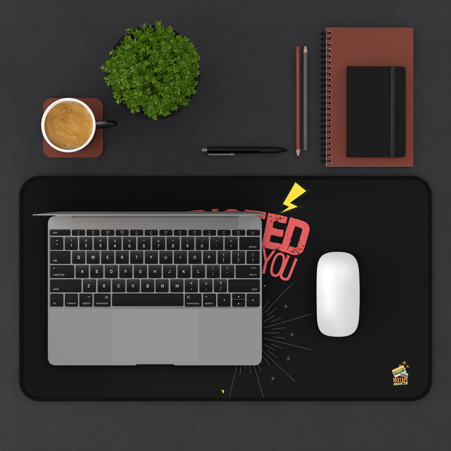 "Addicted to You" – Desktop Drama Mat| Music Lover Gift | Home Office Decor | Gamer's Desk Accessories | Music Theme - Mixtape Hearts