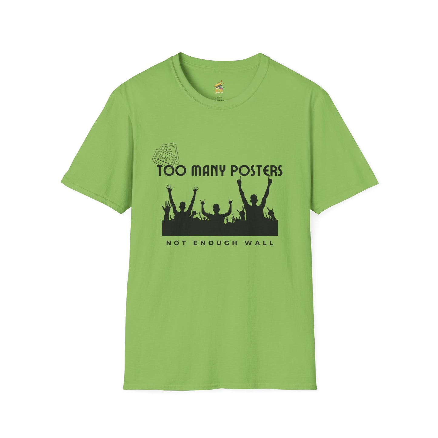 Too Many Posters, Not Enough Wall – 90s Nostalgia Unisex Tee| Gift for Walkman Fans, Vintage Style Tee, Casual Wear, Concert Outfit, Unisex Apparel - Mixtape Hearts