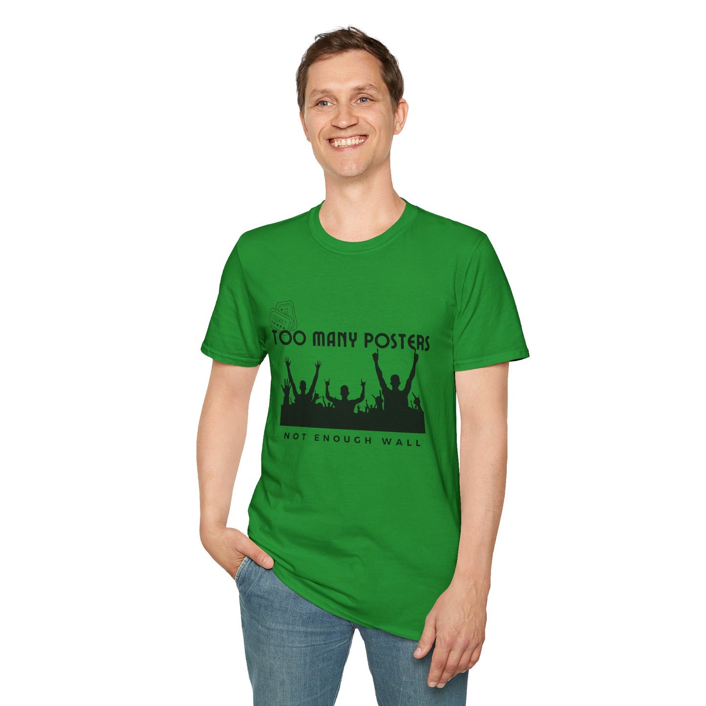 Too Many Posters, Not Enough Wall – 90s Nostalgia Unisex Tee| Gift for Walkman Fans, Vintage Style Tee, Casual Wear, Concert Outfit, Unisex Apparel - Mixtape Hearts