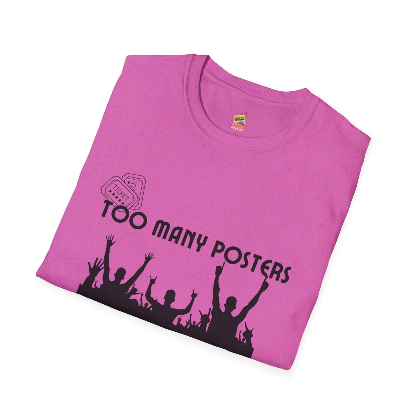 Too Many Posters, Not Enough Wall – 90s Nostalgia Unisex Tee| Gift for Walkman Fans, Vintage Style Tee, Casual Wear, Concert Outfit, Unisex Apparel - Mixtape Hearts