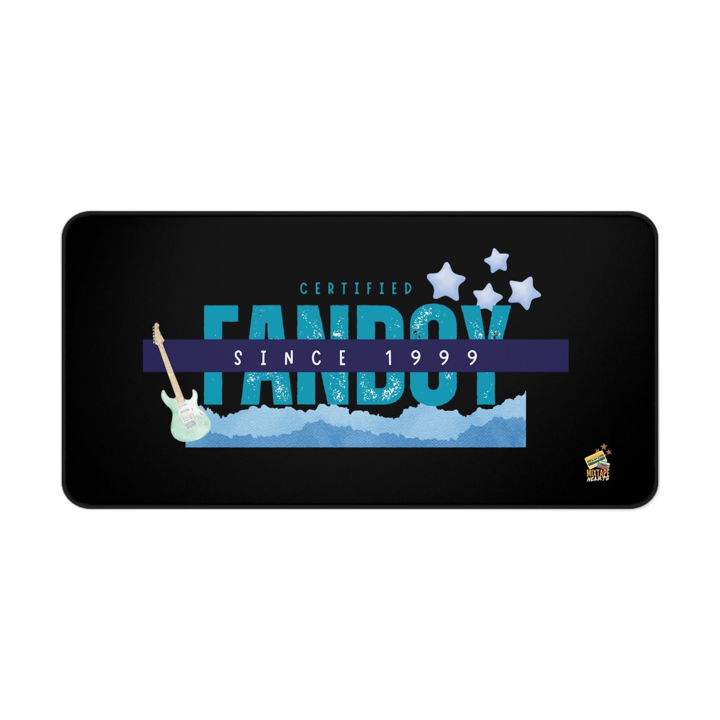 Certified Fanboy Since 1999 – Retro Vibes Desk Mat – Pop Music Desk Mat - Perfect for Home Office, Gamer Setup, School, Gift for Fans, Music Lovers, Birthday - Mixtape Hearts