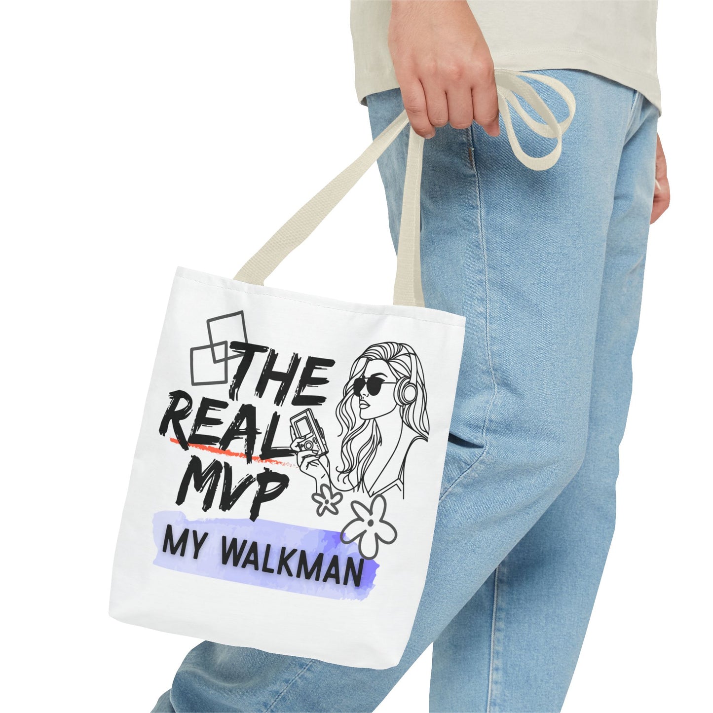 The Real MVP: My Walkman – Cassette Era Tote Bag - AOP, Fun and Stylish, Perfect for Music Lovers, Gift for Friends, Everyday Use, Beach Bag, Eco-Friendly - Mixtape Hearts