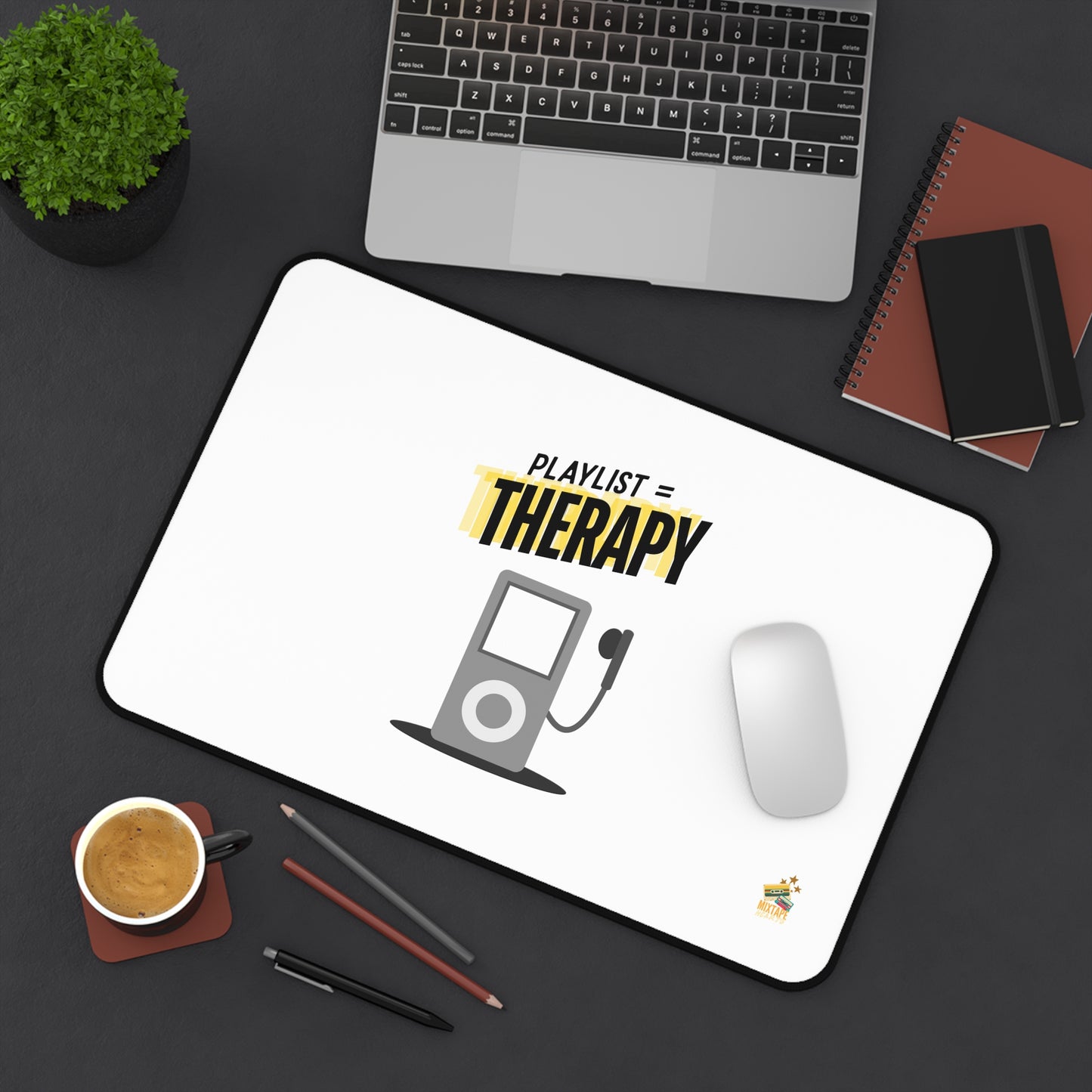 Playlist = Therapy – Desk Mat – Retro Vibes Desk Mat – Pop Music Desk Mat - Perfect for Home Office, Gamer Setup, School, Gift for Fans, Music Lovers, Birthday
