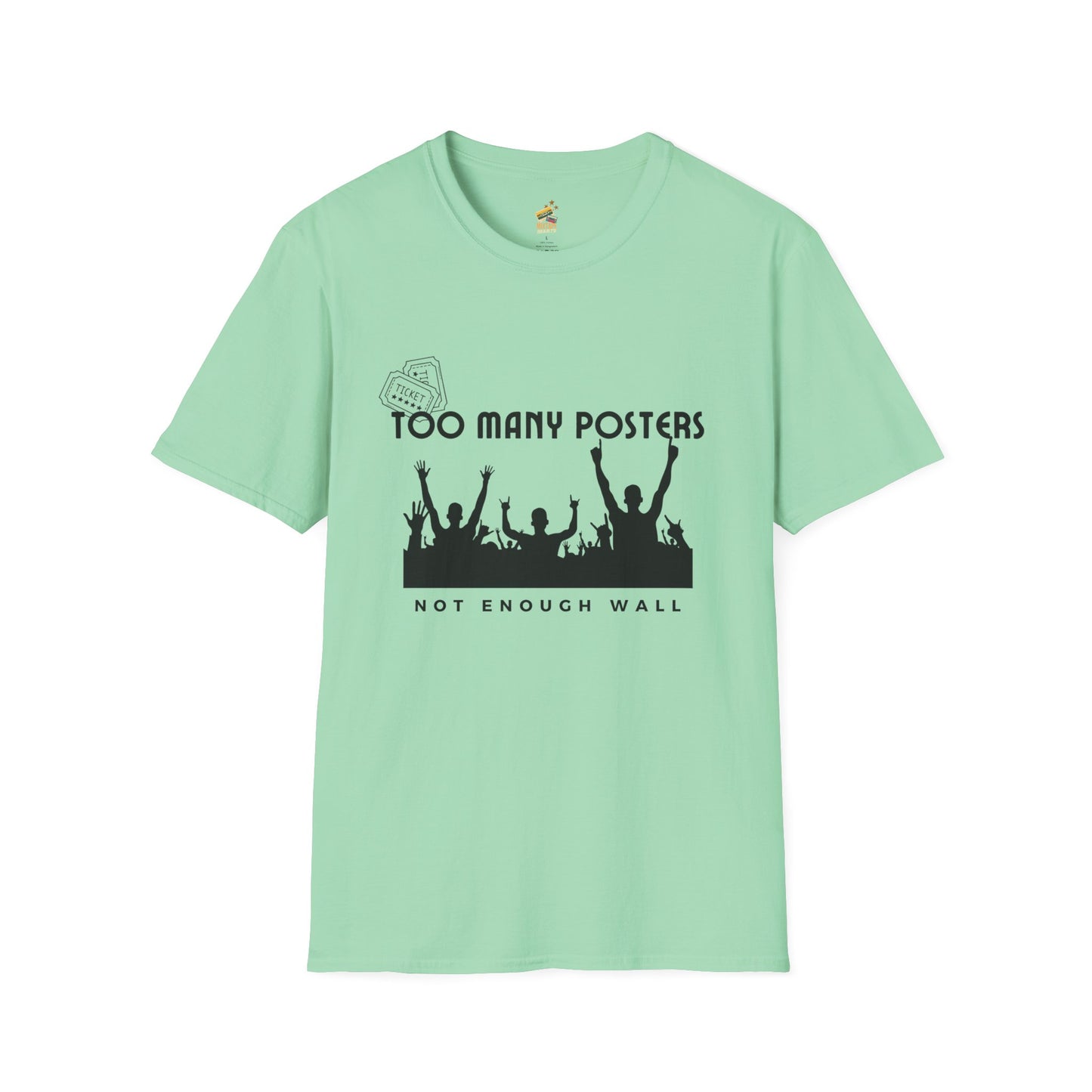 Too Many Posters, Not Enough Wall – 90s Nostalgia Unisex Tee| Gift for Walkman Fans, Vintage Style Tee, Casual Wear, Concert Outfit, Unisex Apparel - Mixtape Hearts