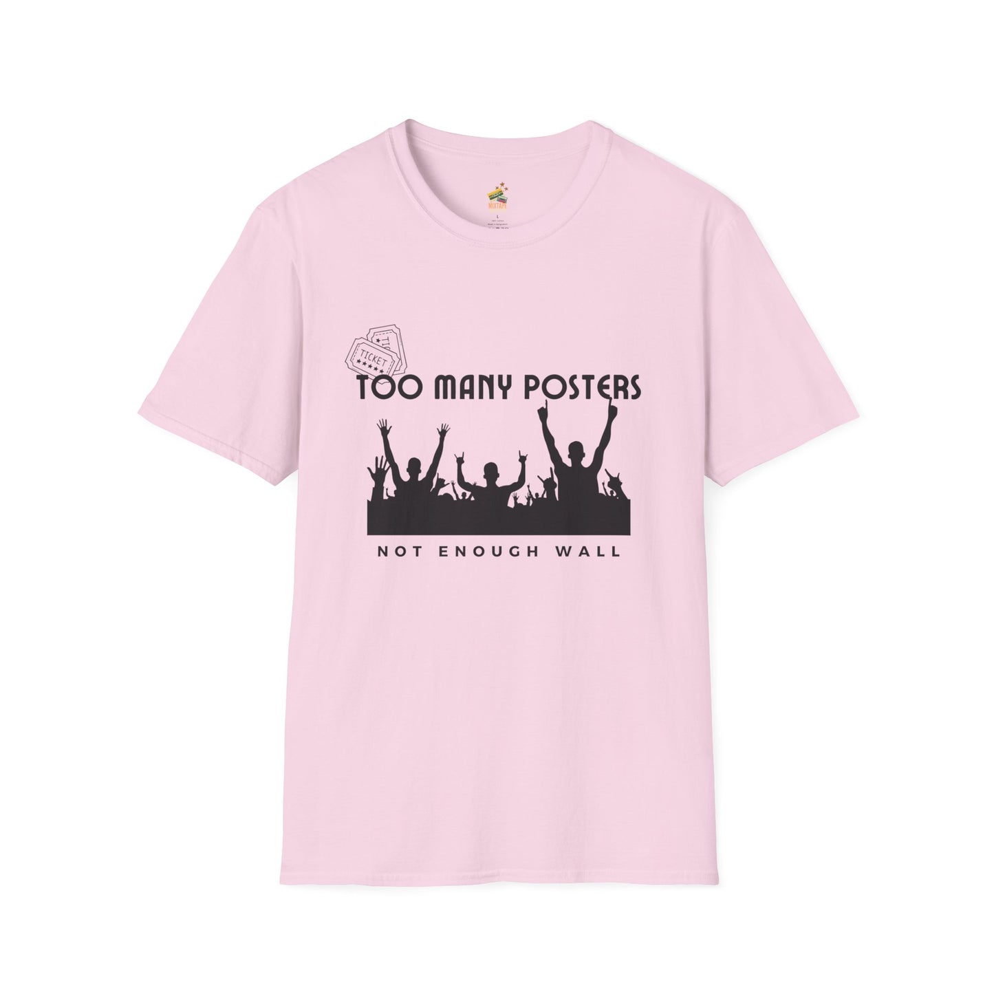 Too Many Posters, Not Enough Wall – 90s Nostalgia Unisex Tee| Gift for Walkman Fans, Vintage Style Tee, Casual Wear, Concert Outfit, Unisex Apparel - Mixtape Hearts