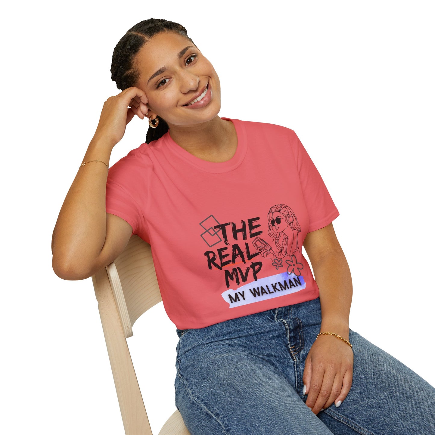 The Real MVP: My Walkman – 90s Nostalgia Unisex Tee| Gift for Walkman Fans, Vintage Style Tee, Casual Wear, Concert Outfit, Unisex Apparel - Mixtape Hearts