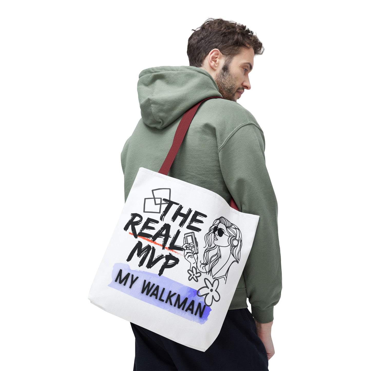 The Real MVP: My Walkman – Cassette Era Tote Bag - AOP, Fun and Stylish, Perfect for Music Lovers, Gift for Friends, Everyday Use, Beach Bag, Eco-Friendly - Mixtape Hearts