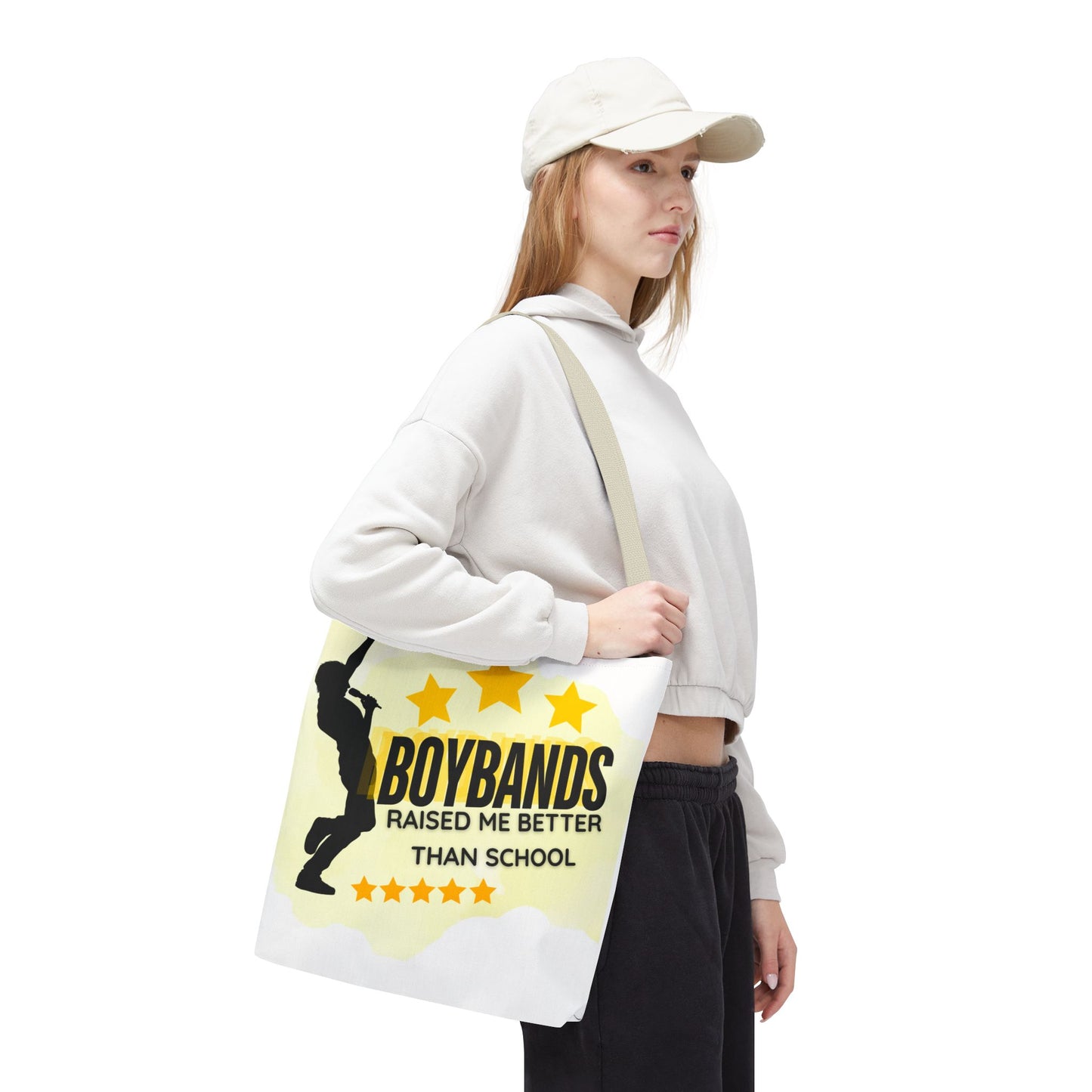 Boybands Raised Me Better Than School – Retro Music Tote, Nostalgic Music Tote, Cute Tote, Gift for Fangirls, Fan Merchandise, Artsy Bag, AOP Design - Mixtape Hearts