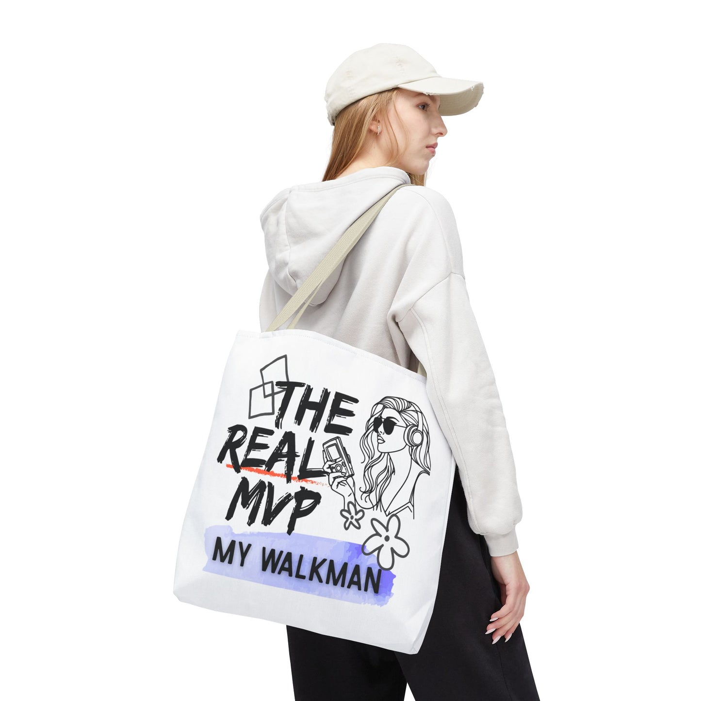 The Real MVP: My Walkman – Cassette Era Tote Bag - AOP, Fun and Stylish, Perfect for Music Lovers, Gift for Friends, Everyday Use, Beach Bag, Eco-Friendly - Mixtape Hearts