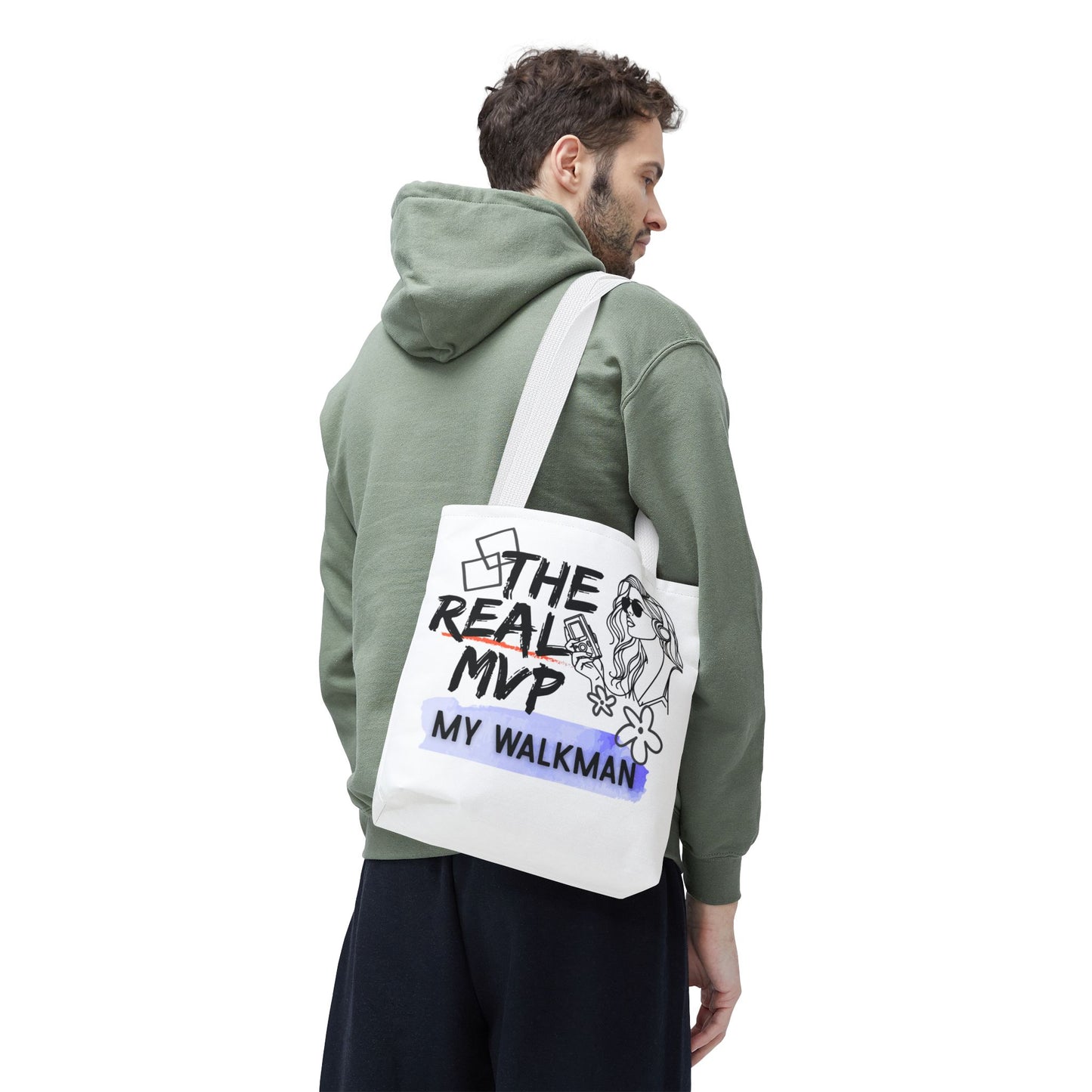 The Real MVP: My Walkman – Cassette Era Tote Bag - AOP, Fun and Stylish, Perfect for Music Lovers, Gift for Friends, Everyday Use, Beach Bag, Eco-Friendly - Mixtape Hearts