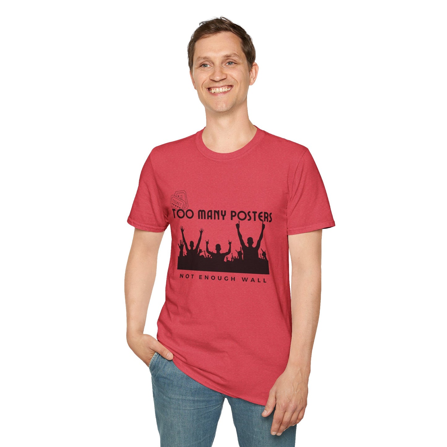 Too Many Posters, Not Enough Wall – 90s Nostalgia Unisex Tee| Gift for Walkman Fans, Vintage Style Tee, Casual Wear, Concert Outfit, Unisex Apparel - Mixtape Hearts