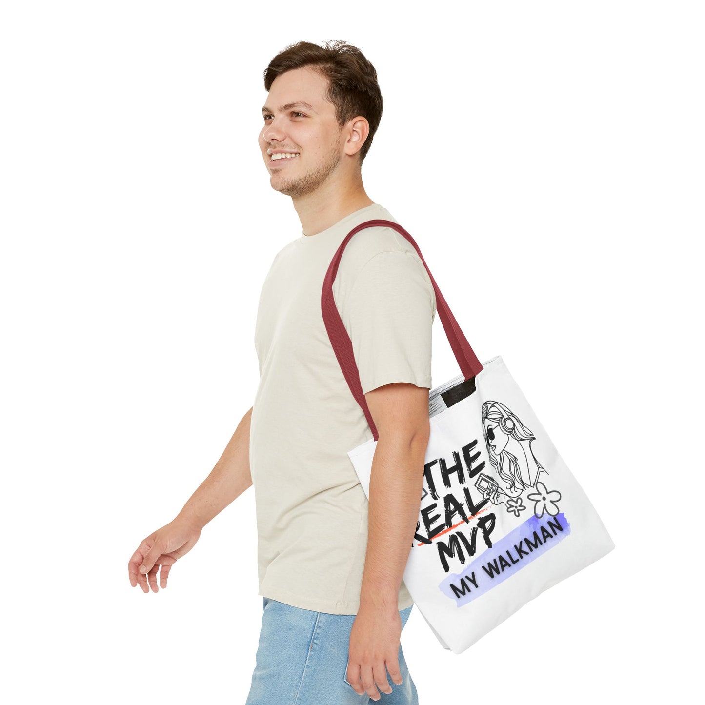 The Real MVP: My Walkman – Cassette Era Tote Bag - AOP, Fun and Stylish, Perfect for Music Lovers, Gift for Friends, Everyday Use, Beach Bag, Eco-Friendly - Mixtape Hearts